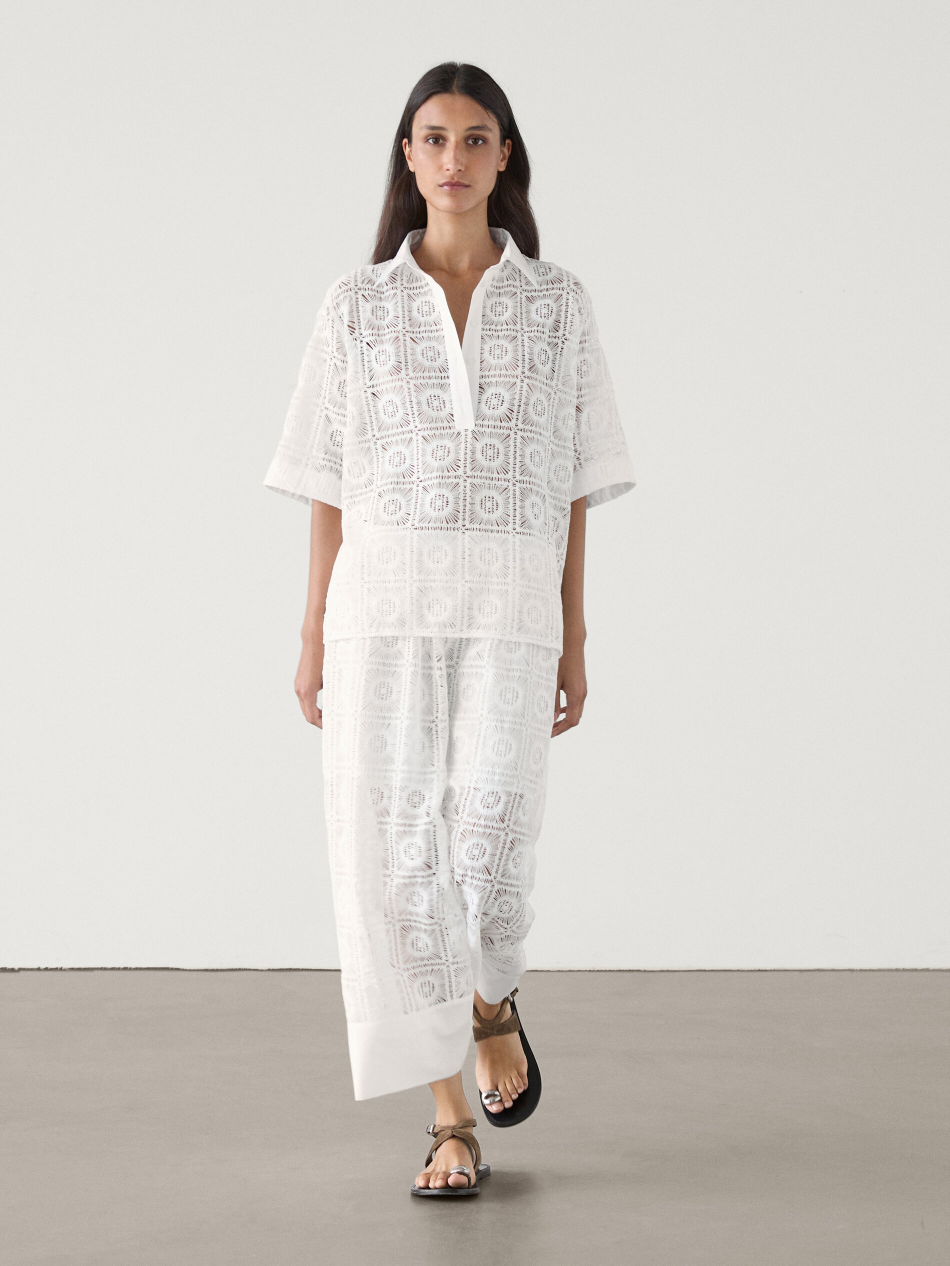 Embroidered crochet coord shirt