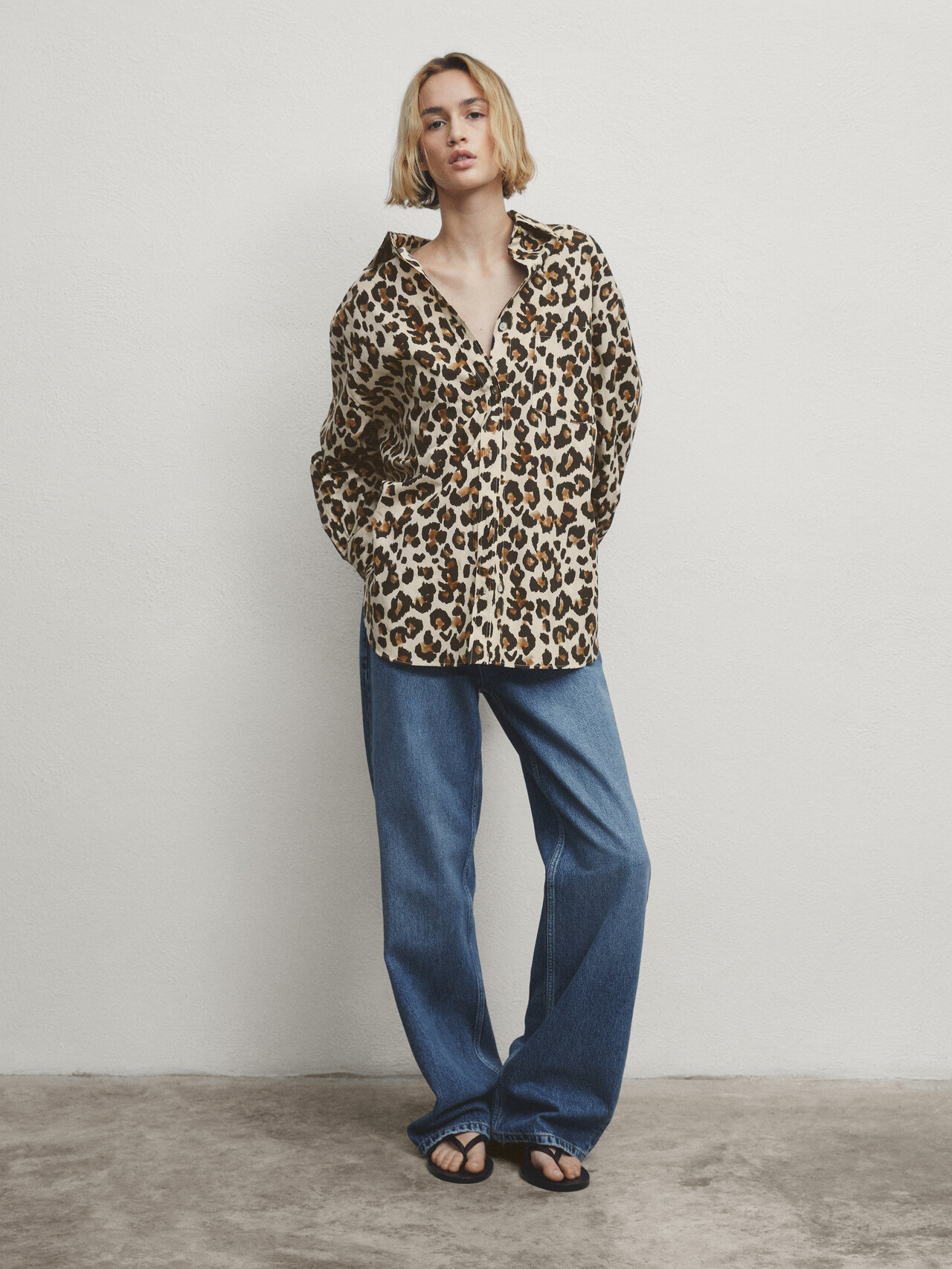 Leopard print poplin shirt
