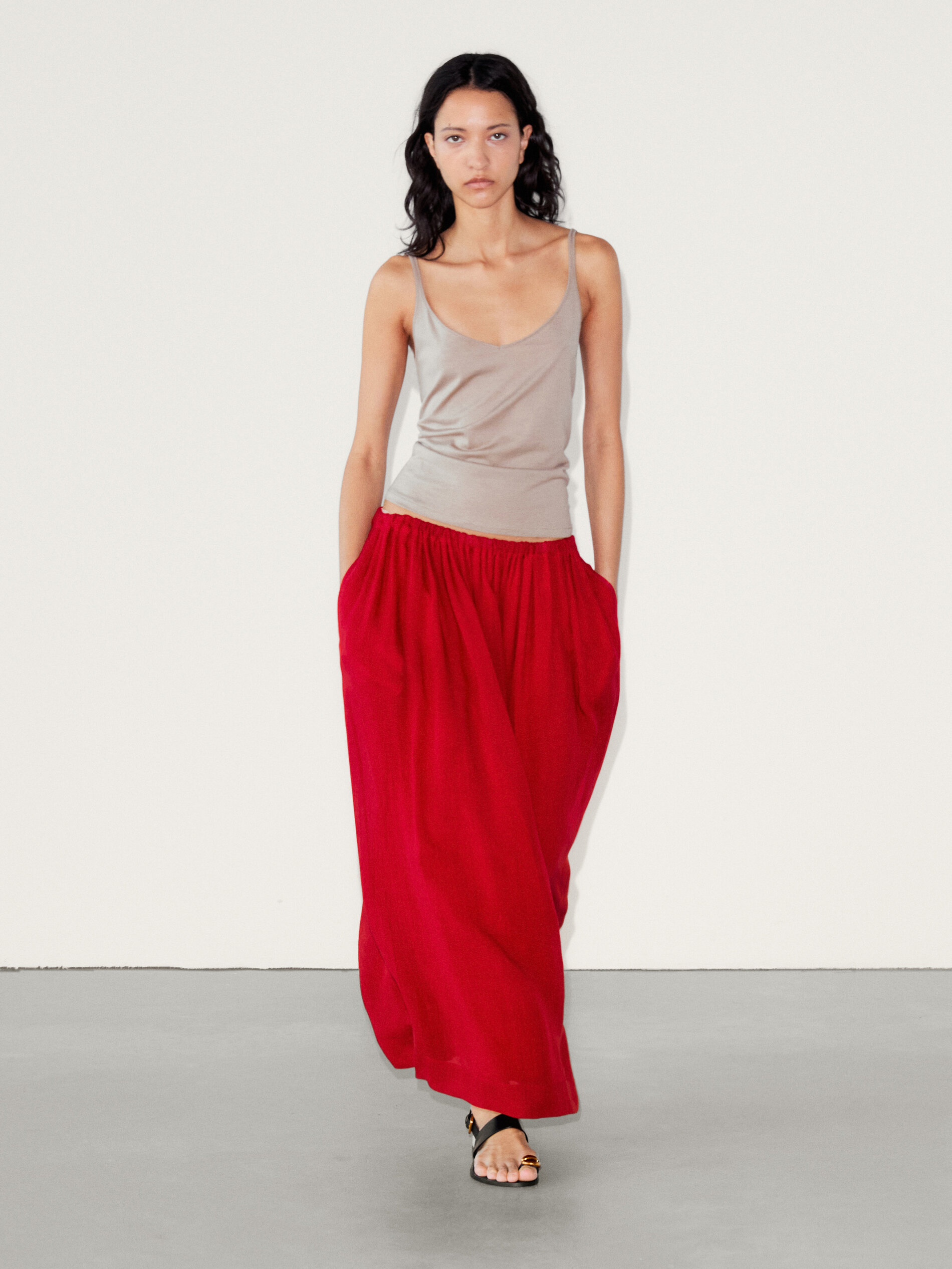 Long ramie blend skirt massimo dutti espa a
