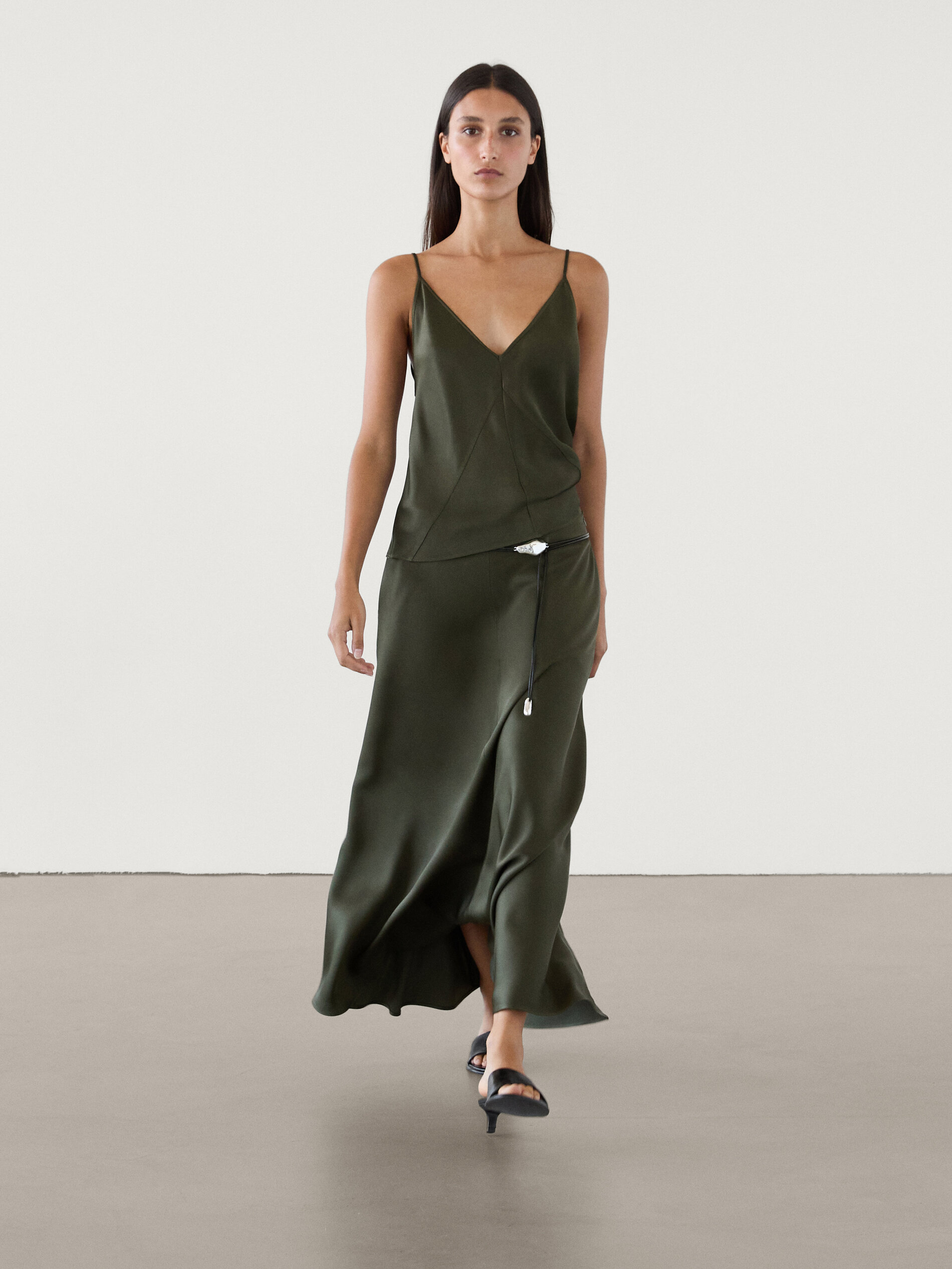 Lacetrimmed midi skirt coord · Green · Smart / Skirts Massimo Dutti