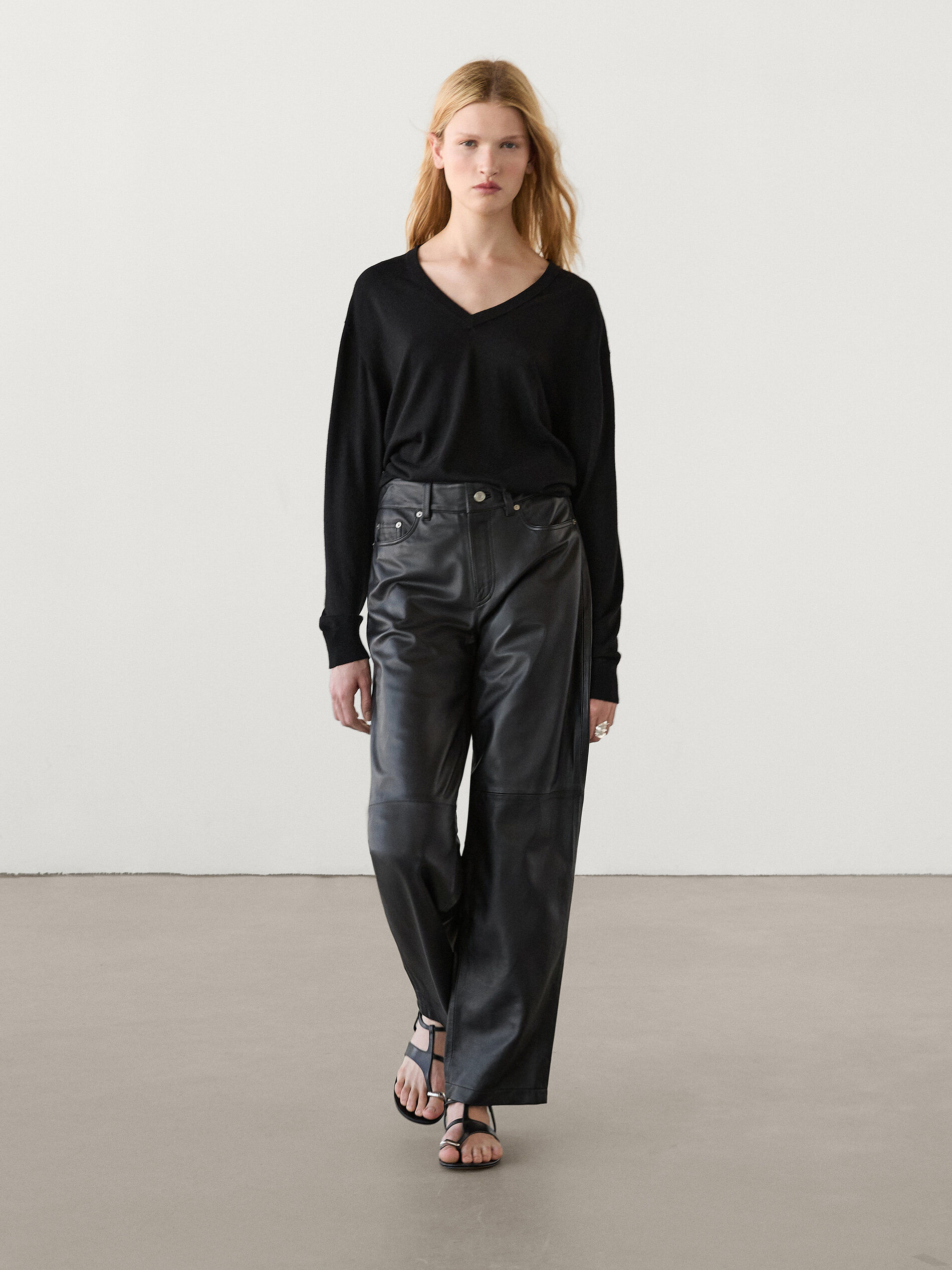 V-neck wool blend sweater · Black, Cream, Medium Grey · Sweaters 