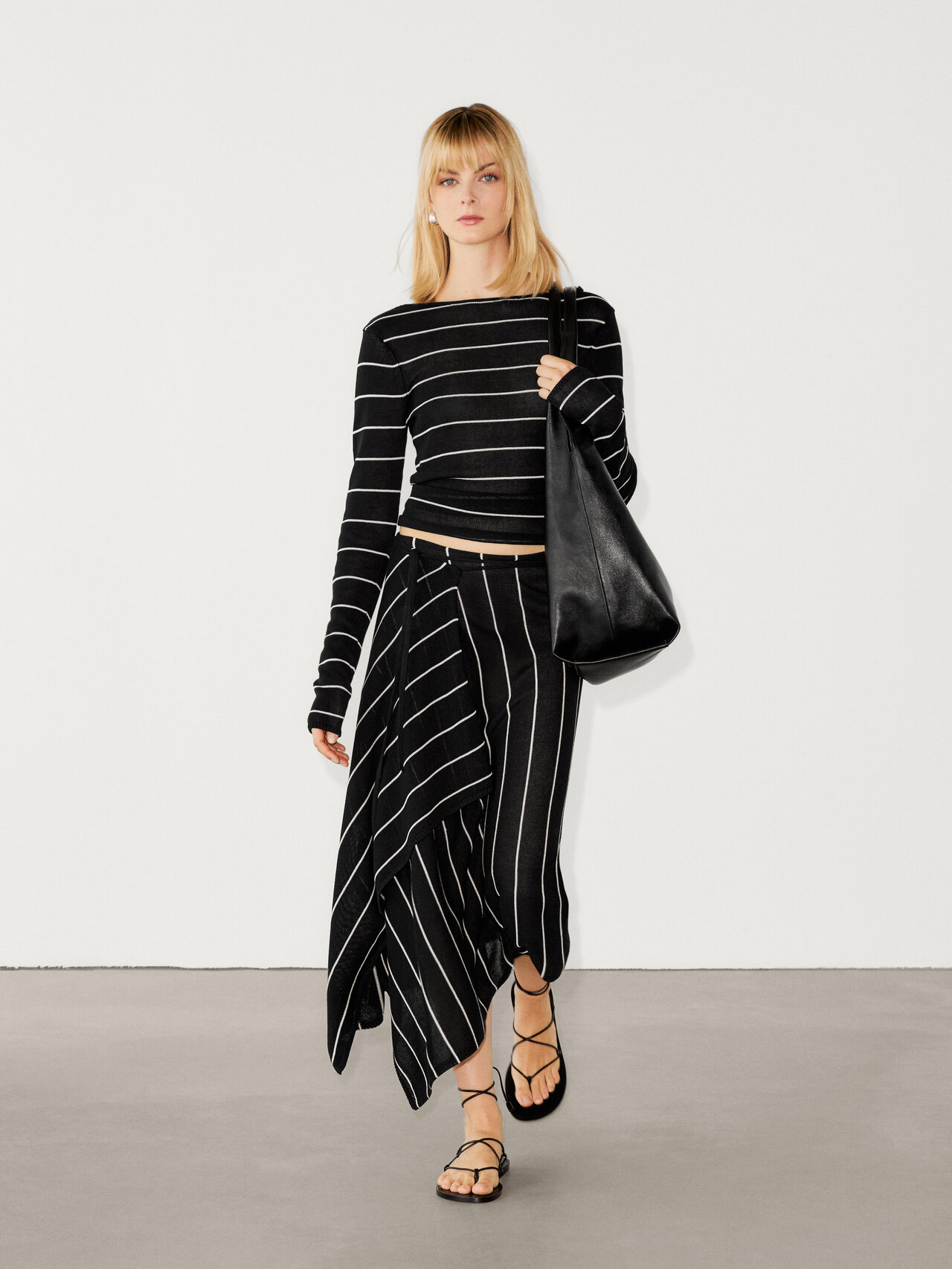 Striped knit co-ord T-shirt with long sleeves