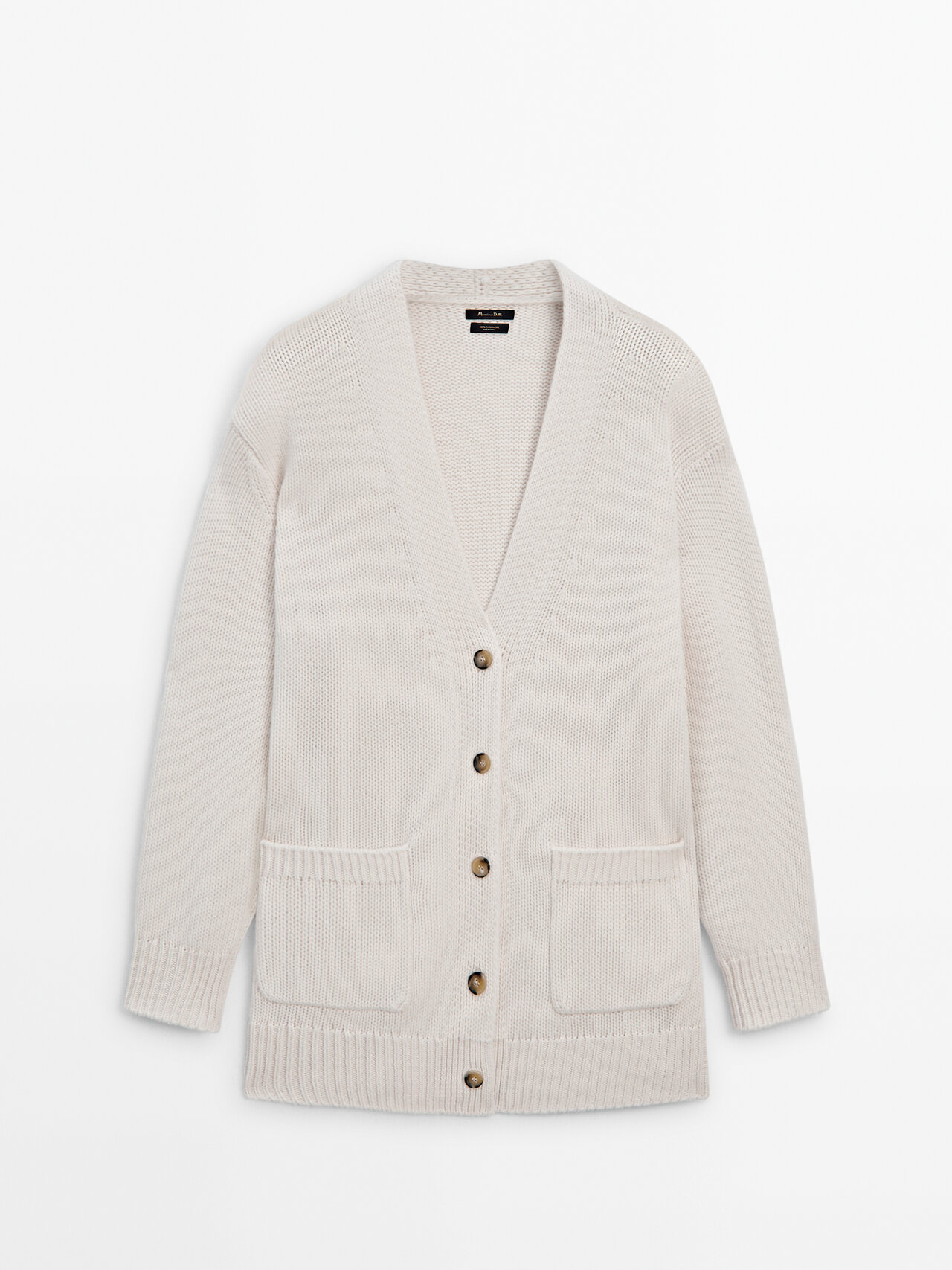 Shop Massimo Dutti Langer, Glatter Strick-cardigan Aus 100% Kaschmir In Gebrochen Weiss