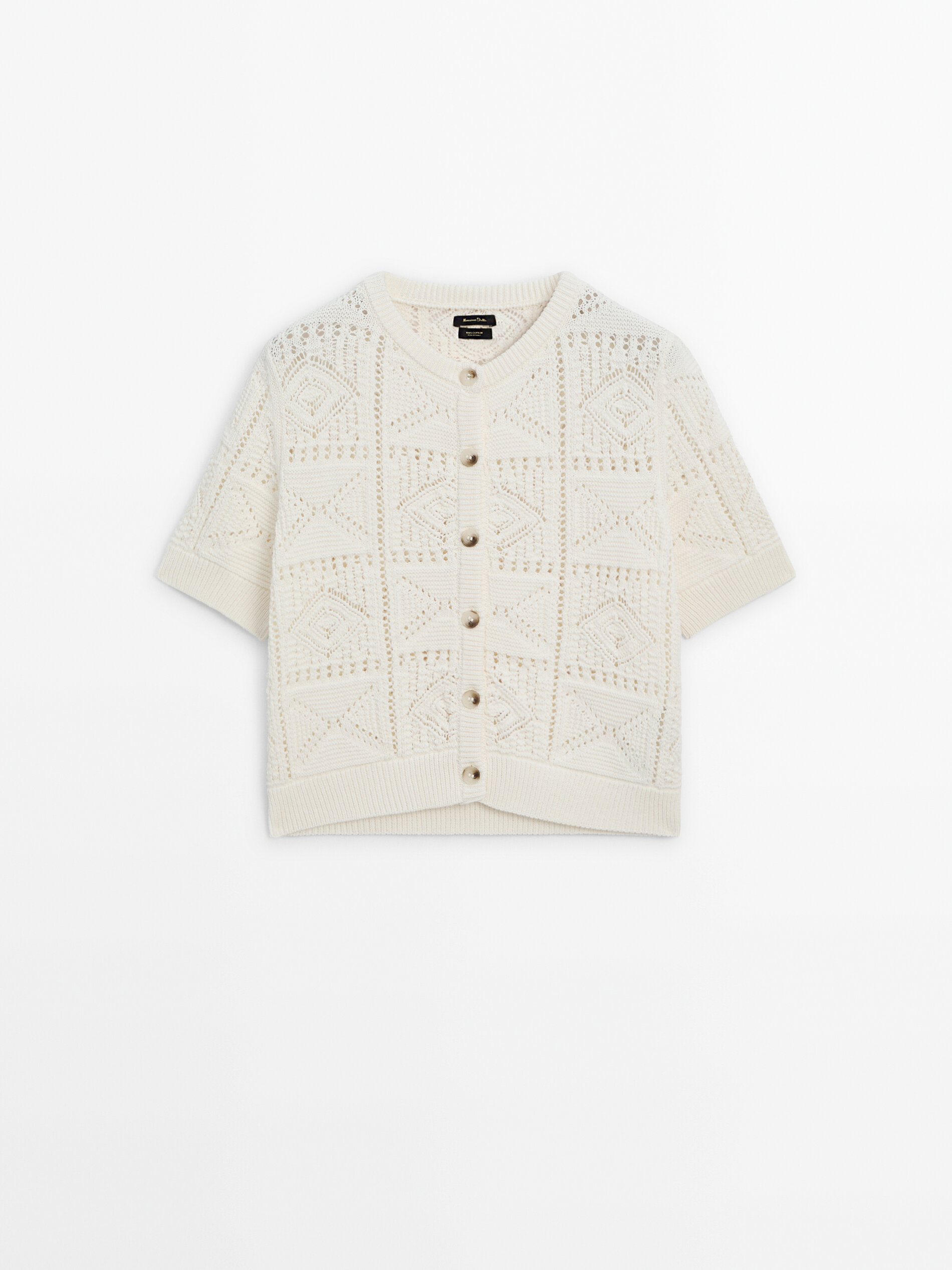 Short sleeve open-knit cardigan