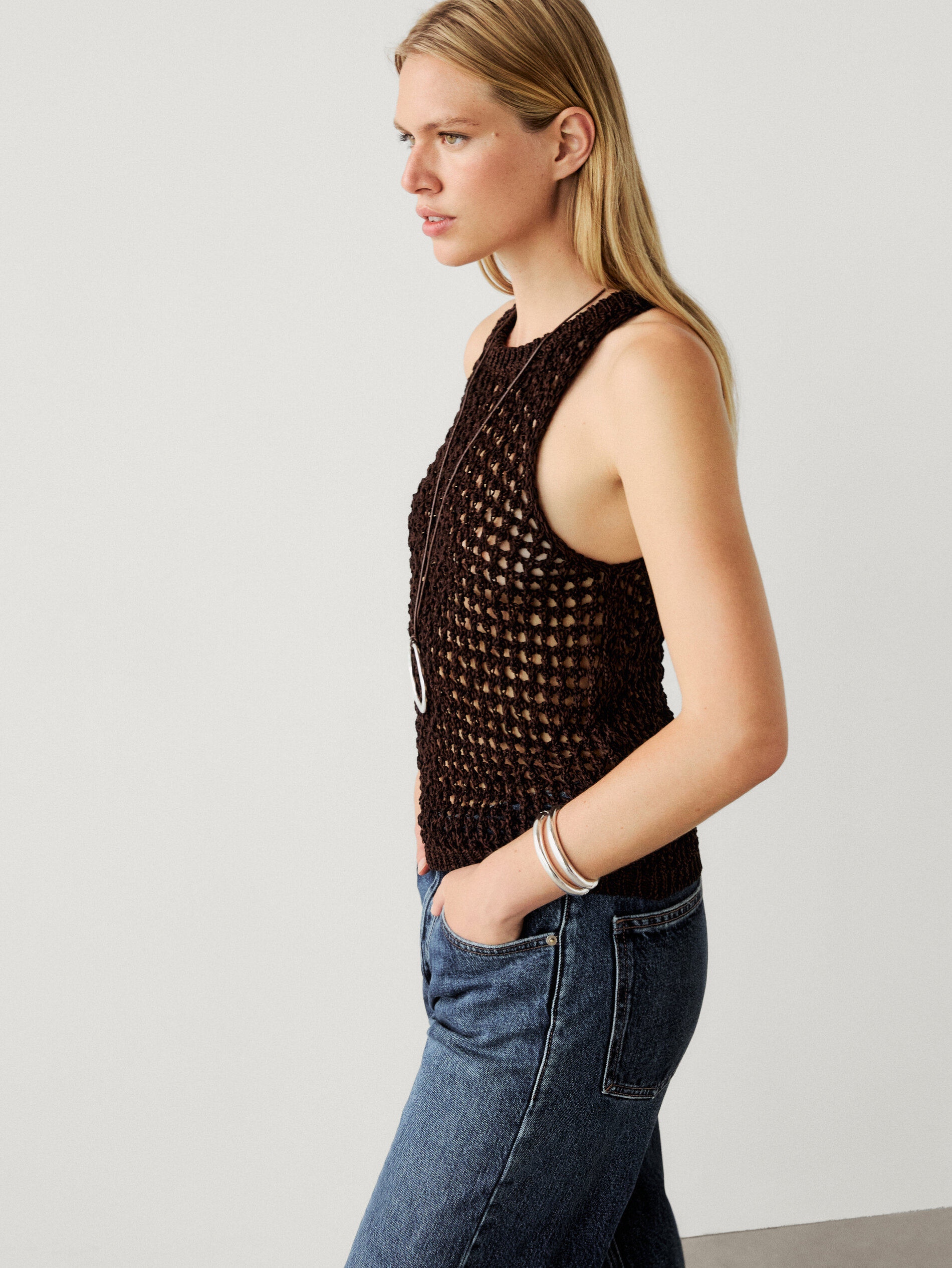 Stricktop durchbrochen Baumwollmischung · Braun · Abendgarderobe 