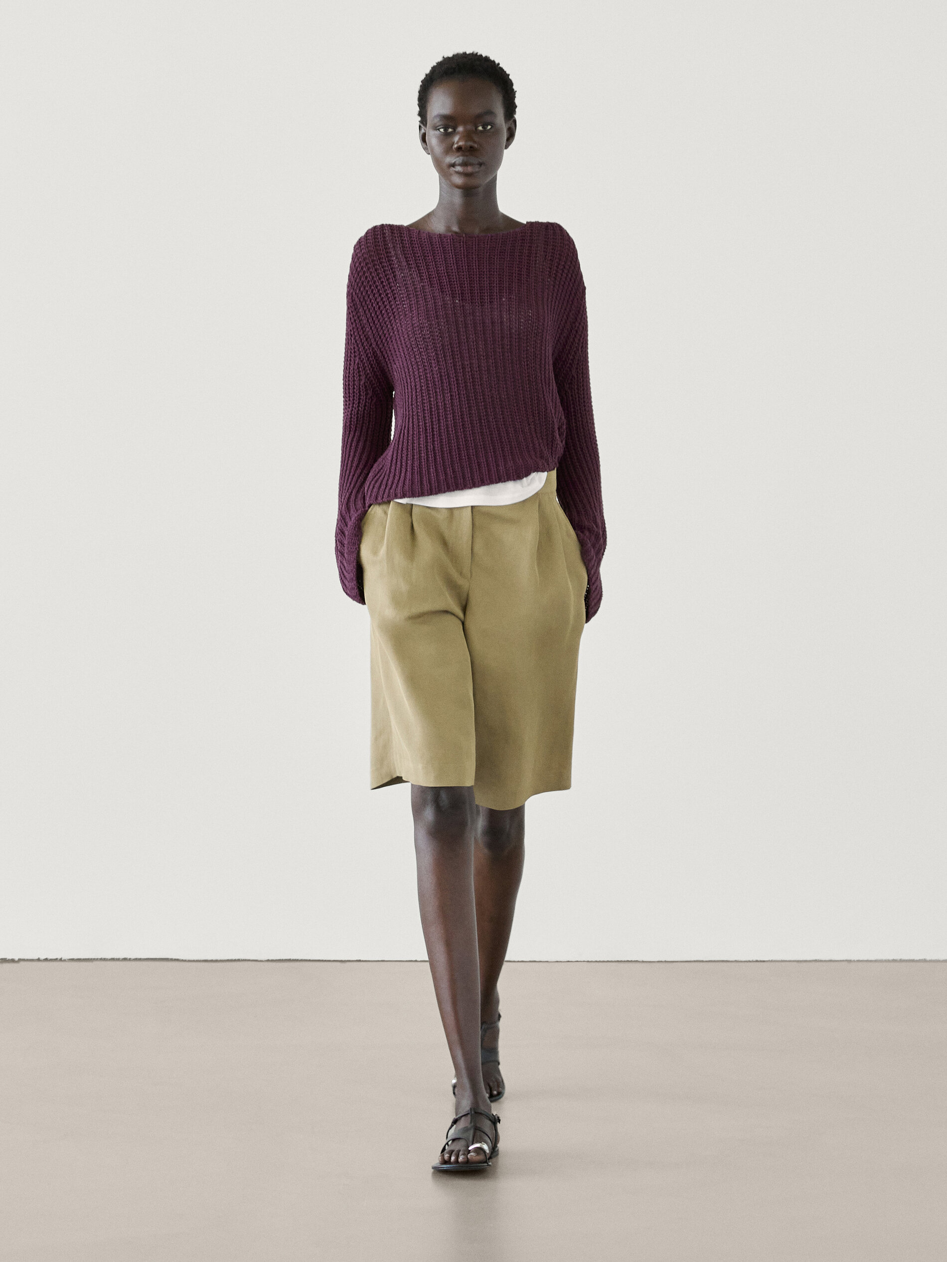 Shop Massimo Dutti Perlstoff-pullover Mit Baumwolle In Violett