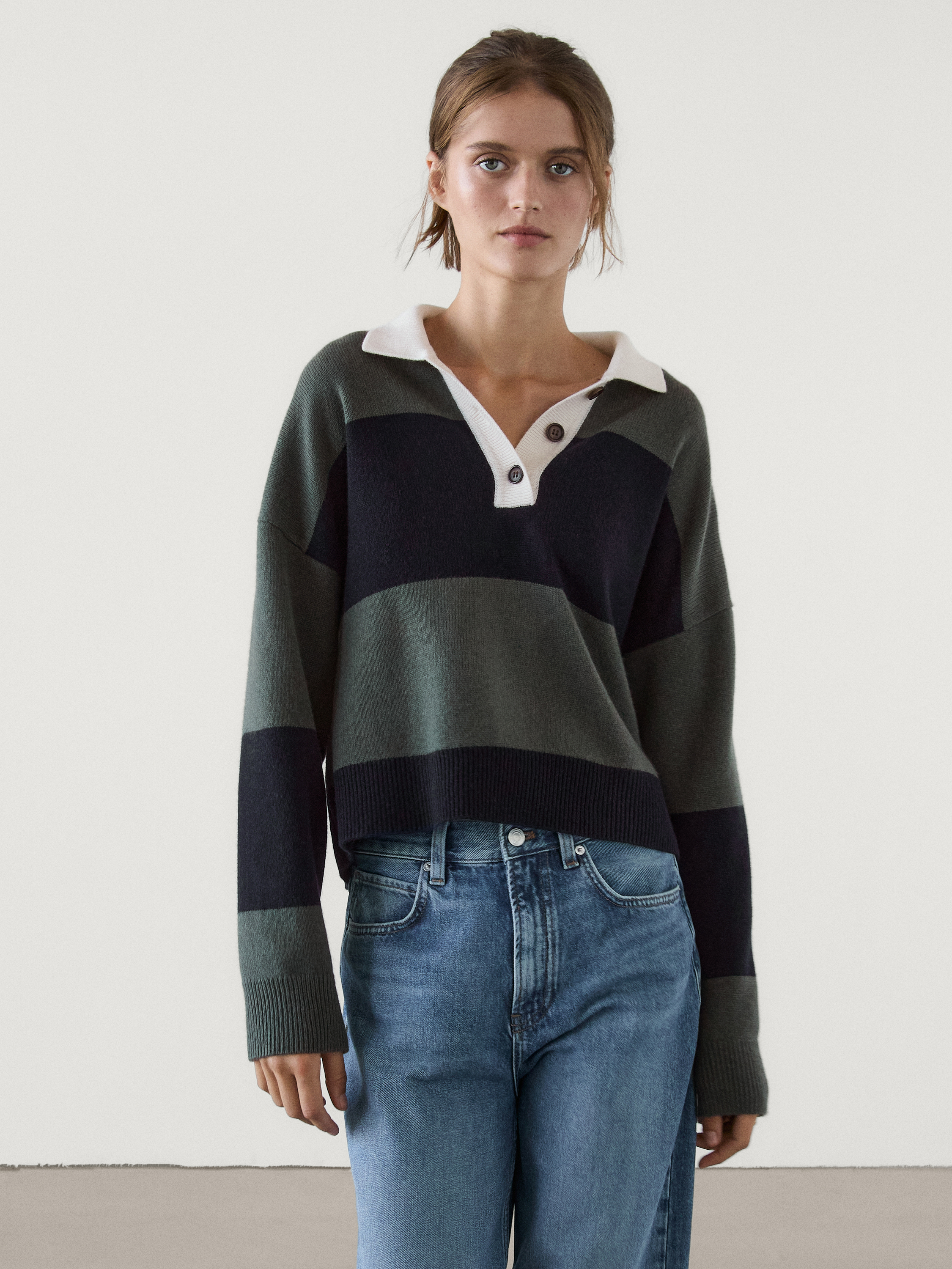 Striped knitted sweater polo neck_16