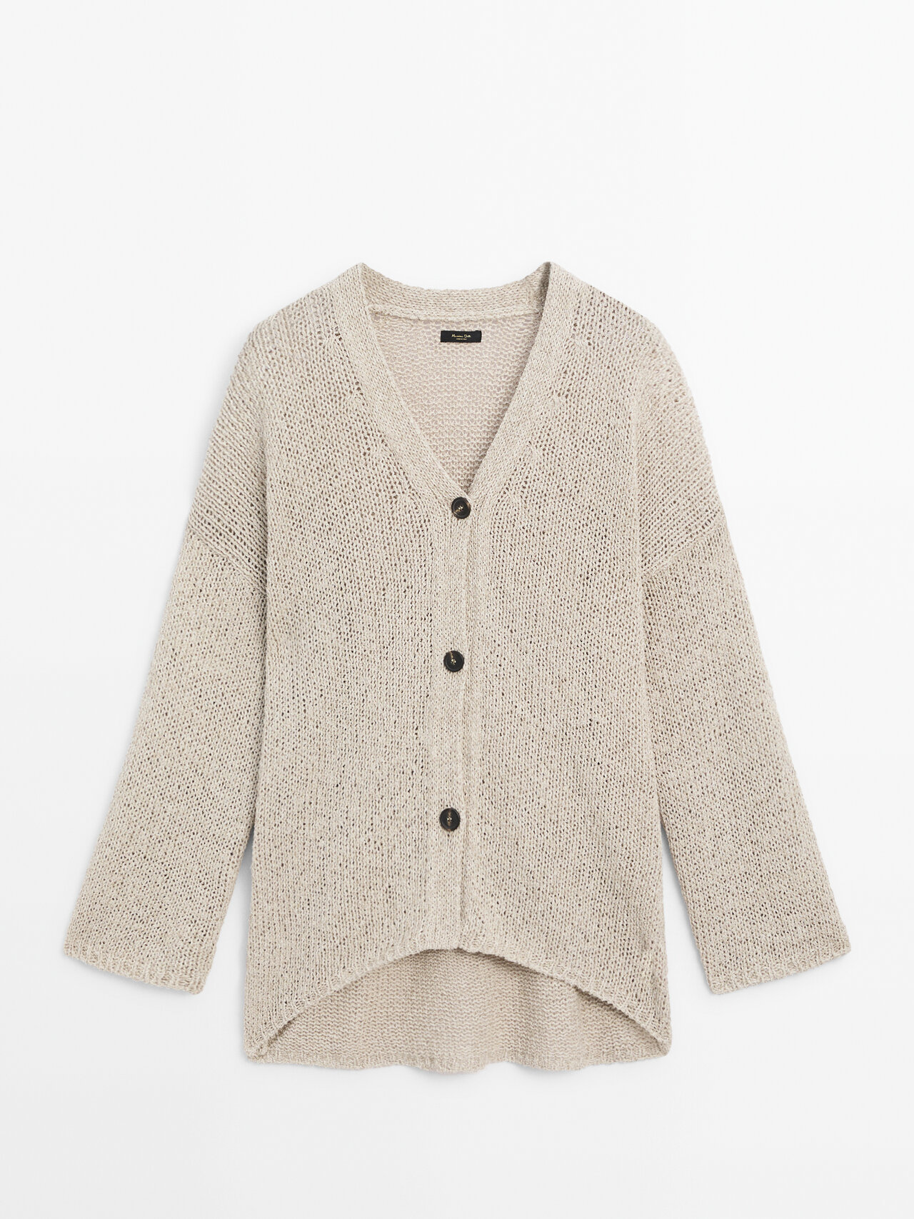 Shop Massimo Dutti Unifarbener Strickcardigan Mit Knopfleiste In Beige