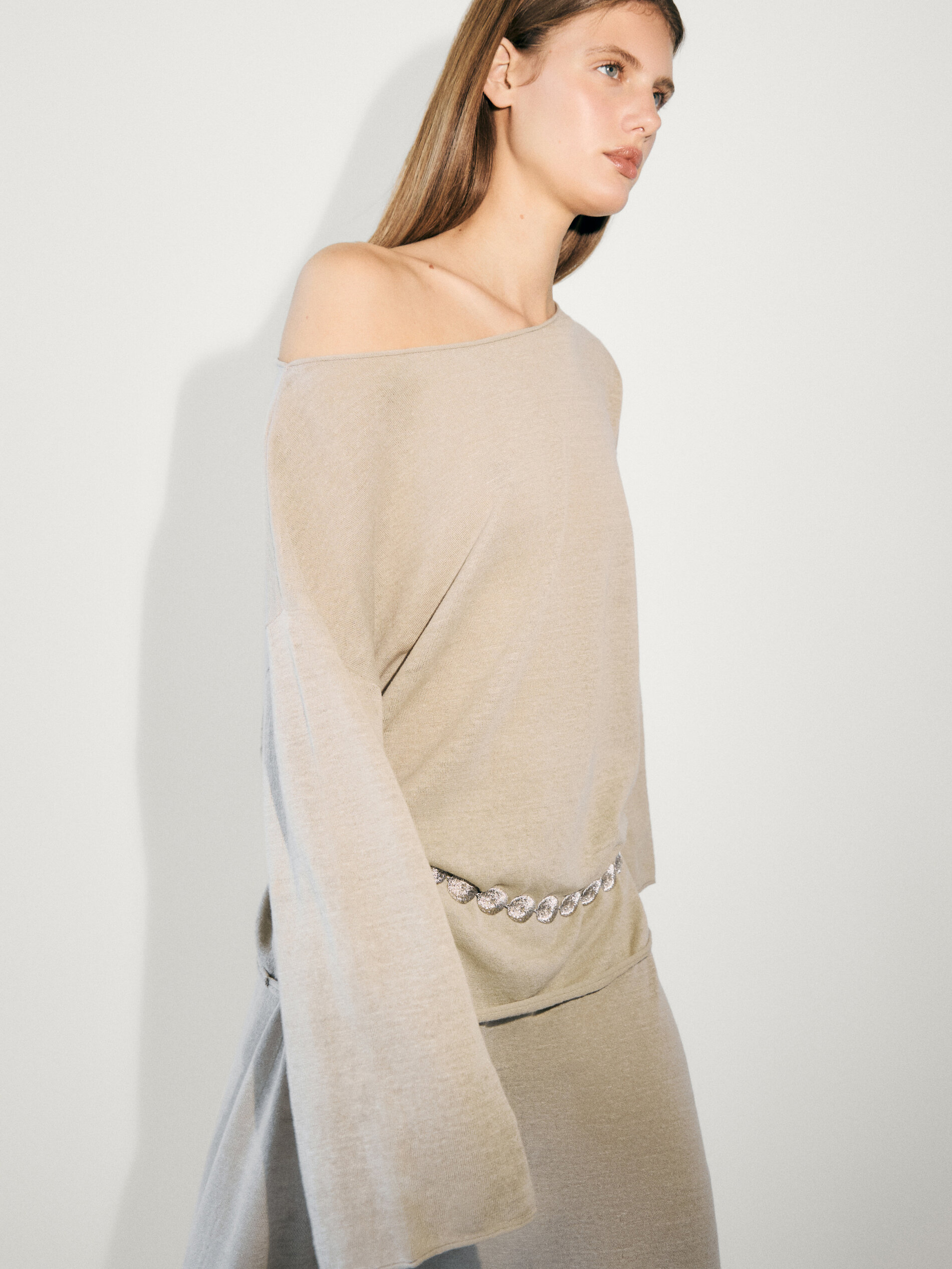 Linen blend boatneck sweater