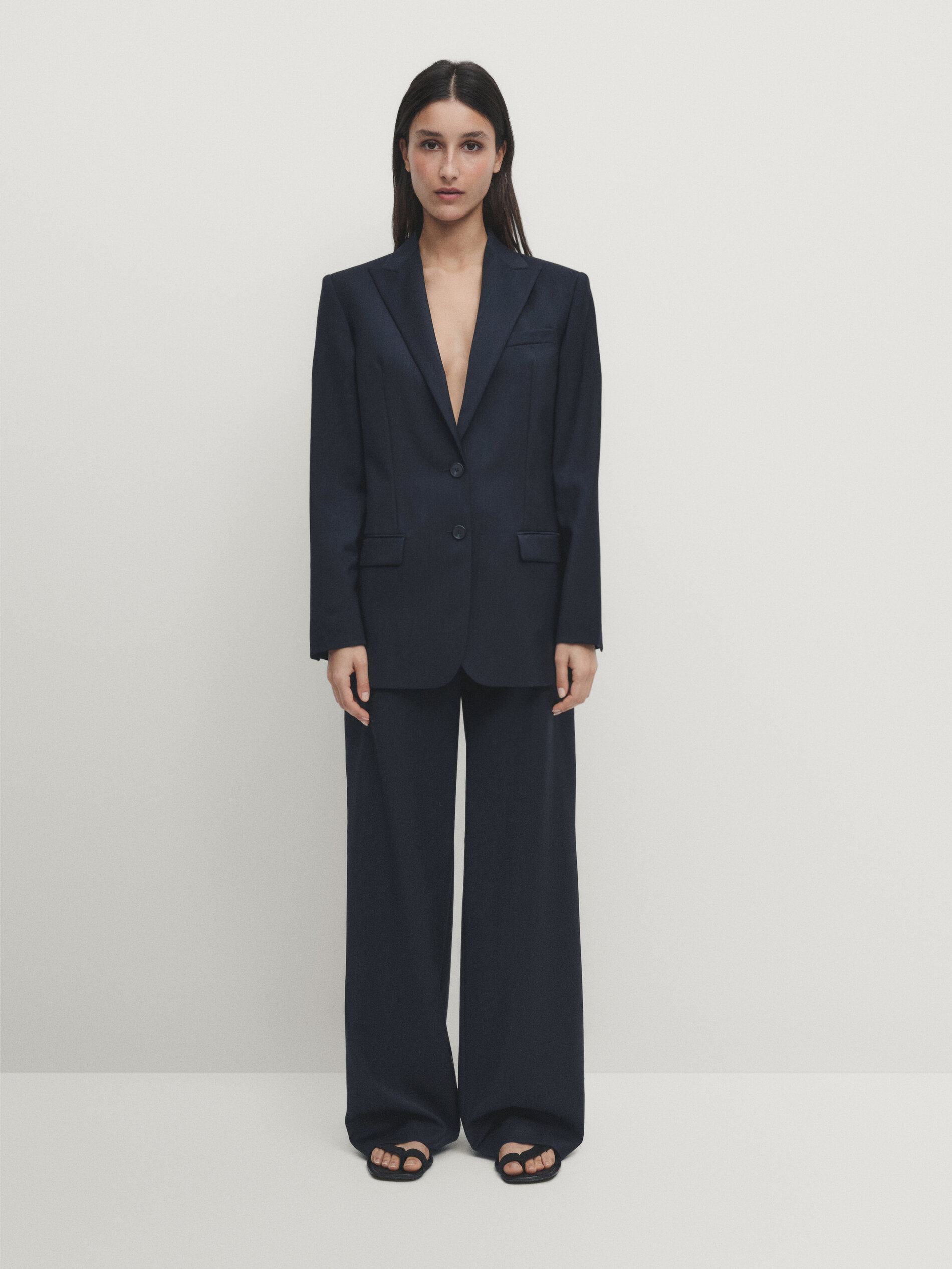 100% cool wool suit blazer · Navy Blue · Dressy | Massimo Dutti