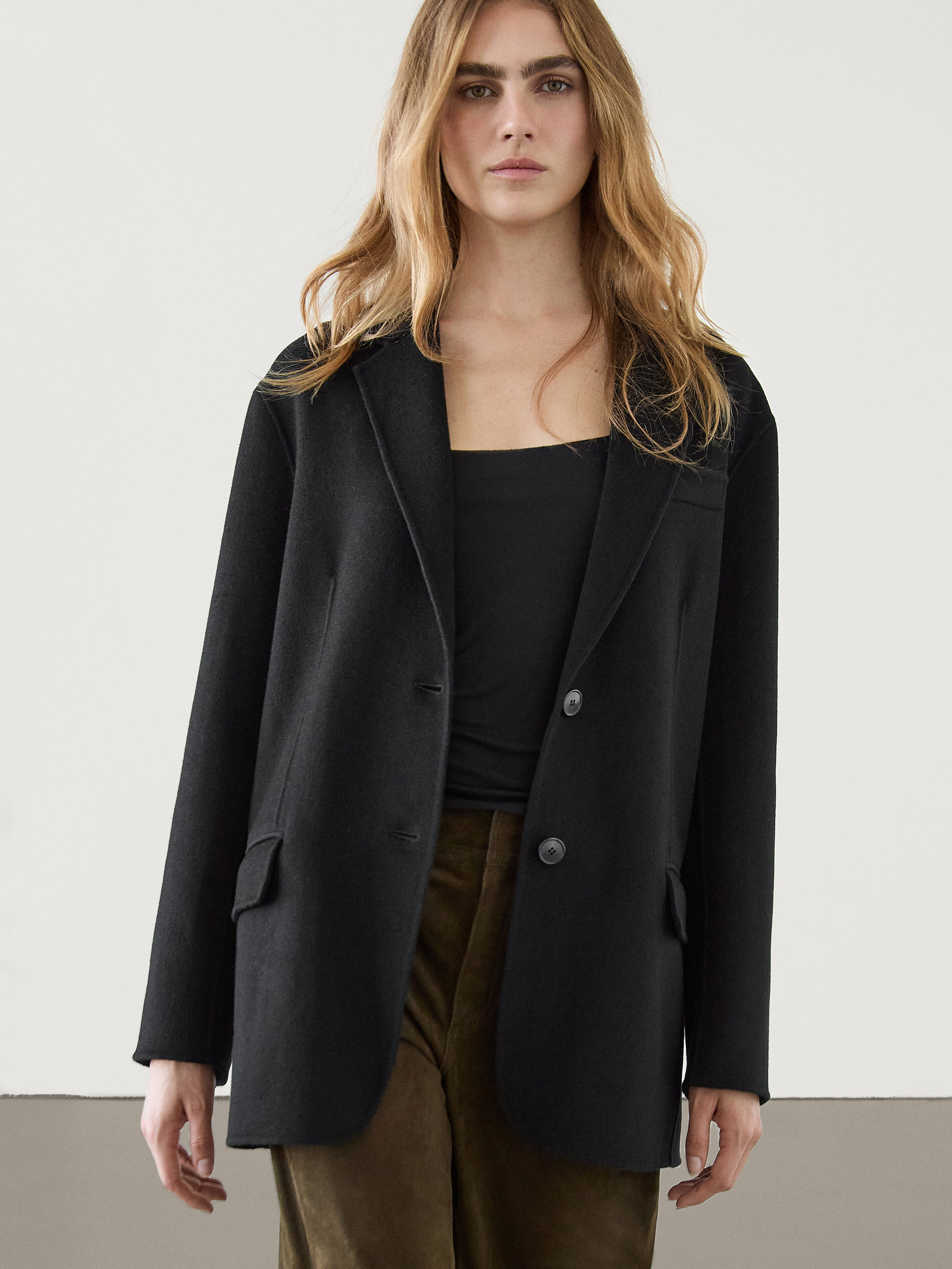Wool blend blazer with pocket details · Black · Coats And Jackets 
