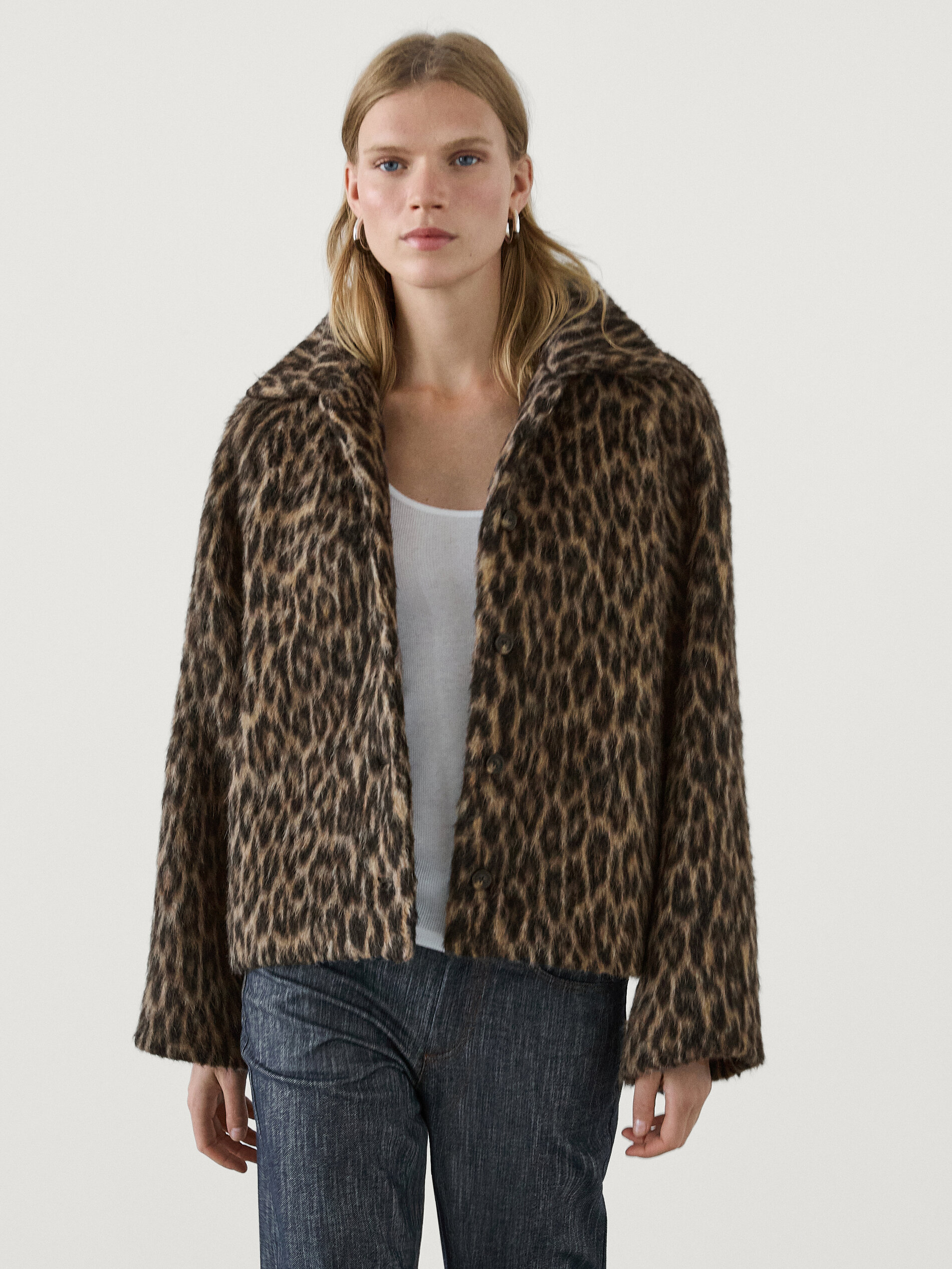 Mantel mit Animalprint und Reverskragen · Braun · Abendgarderobe 