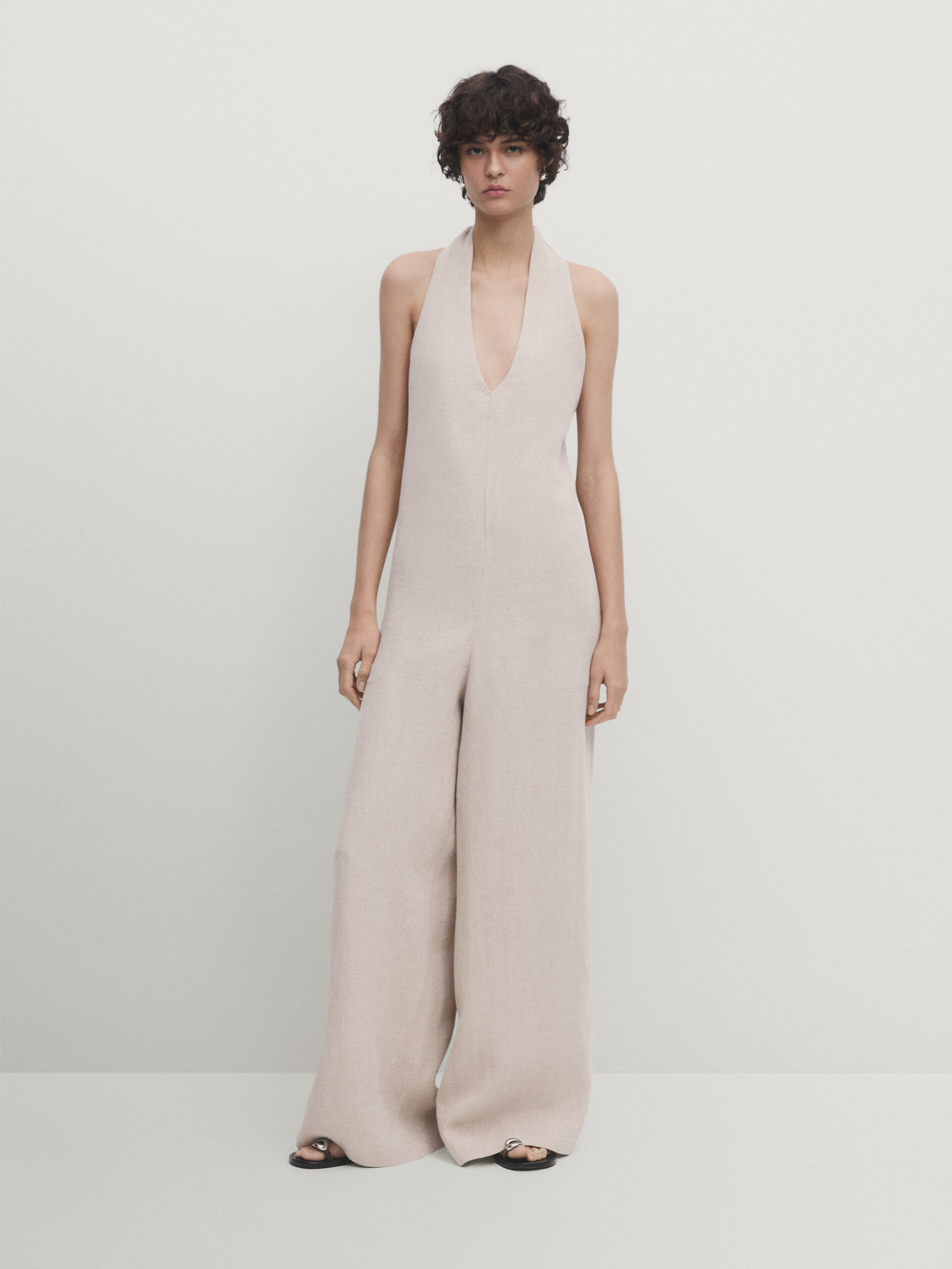 100% linen halter jumpsuit · Sand · Smart / Dresses And Jumpsuits | Massimo  Dutti