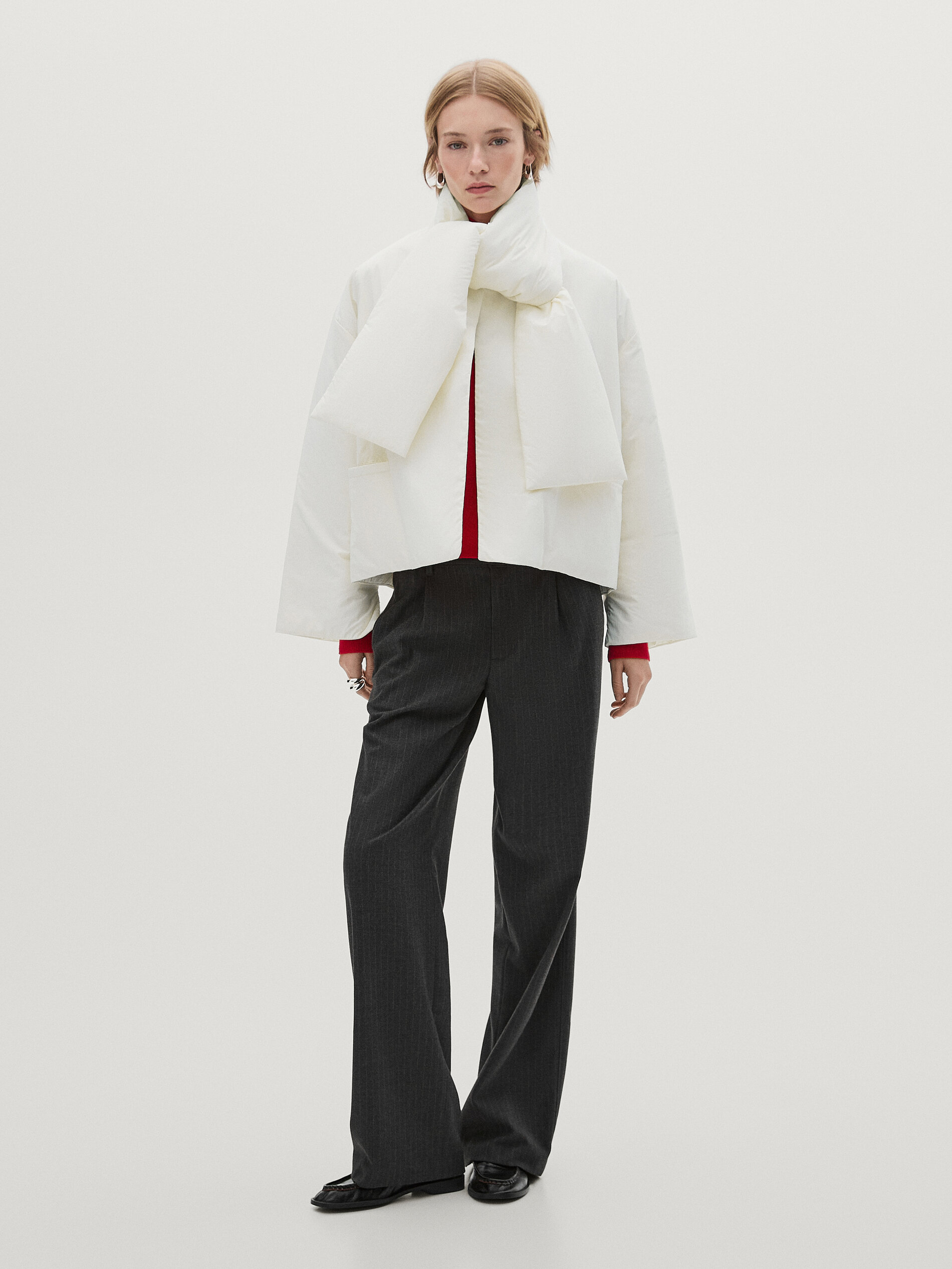 Buttoned puffer jacket with scarf · White, Black · Coats And Jackets | Massimo  Dutti