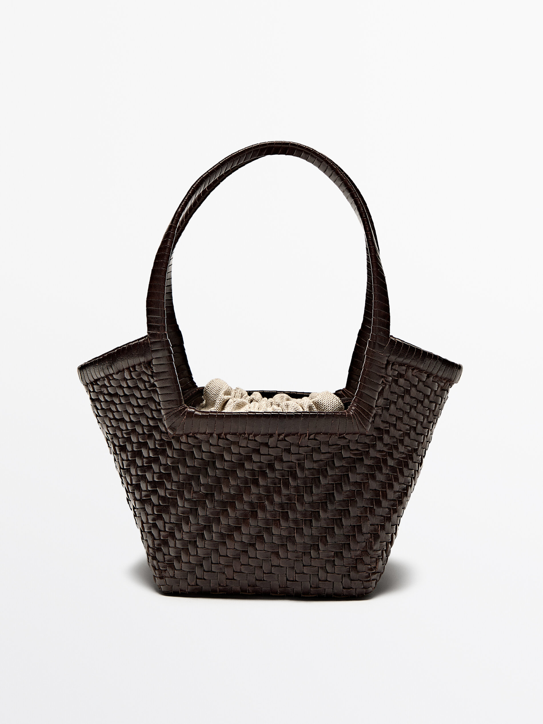 Woven leather mini bag Brown Accessories Massimo Dutti