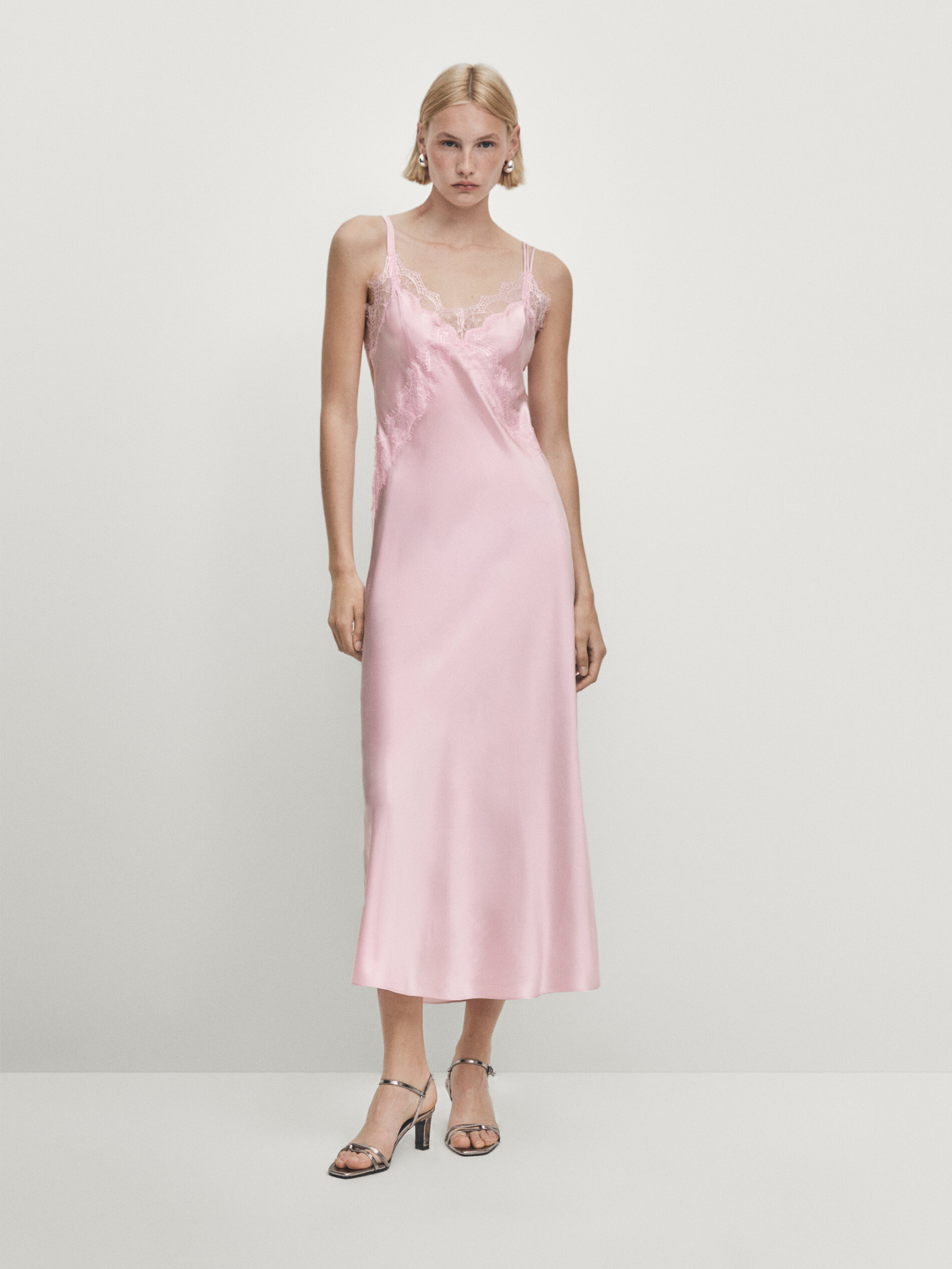 Satin camisole dress with lace detail - Studio · Rose Pink · Smart 