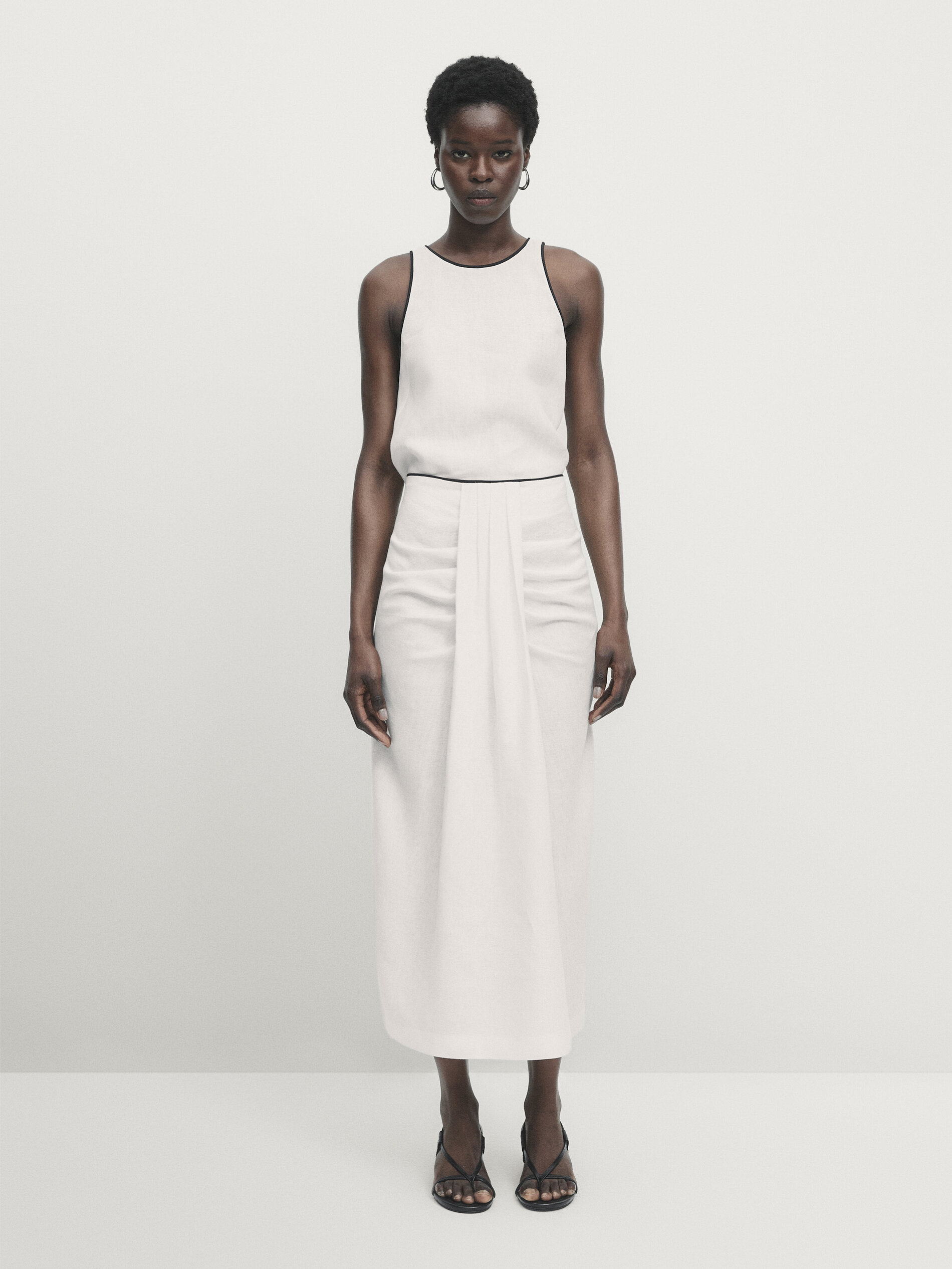 Draped linen co-ord midi skirt · White · Smart / Skirts | Massimo Dutti