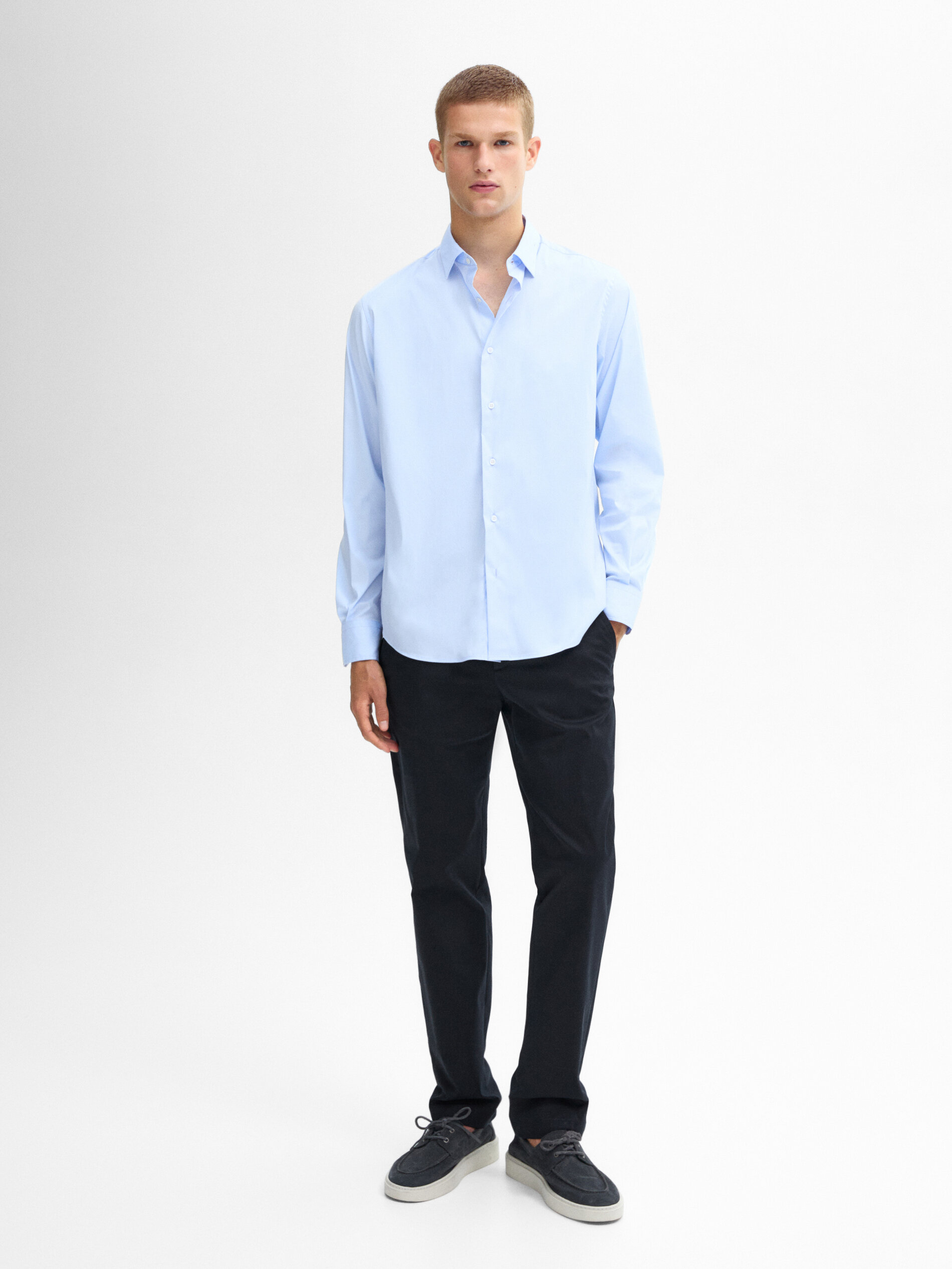 Slim fit stretch shirt · Sky Blue, White · Shirts | Massimo Dutti