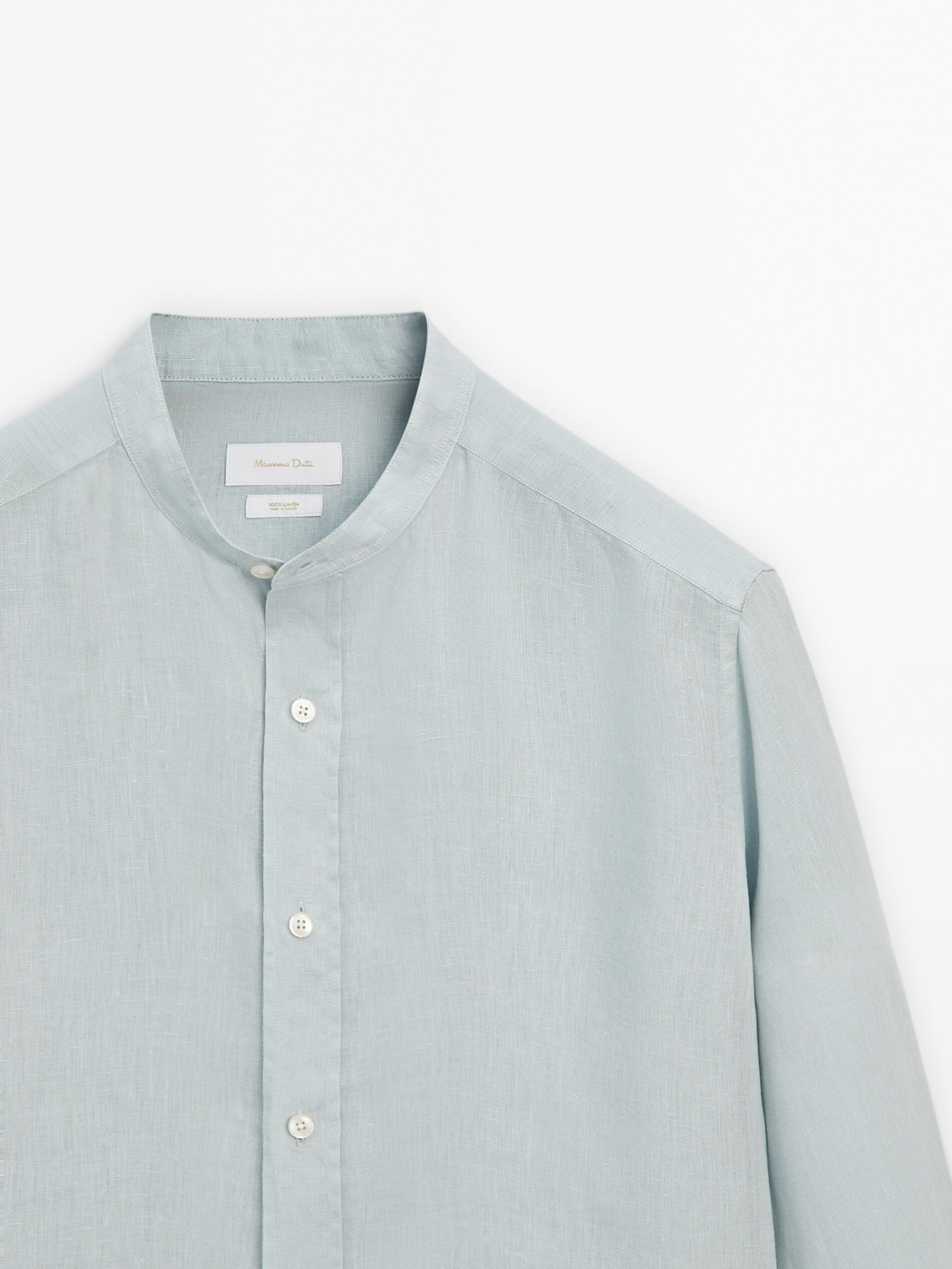 Regular-fit linen shirt with a stand collar · 0-498, Aquamarine 