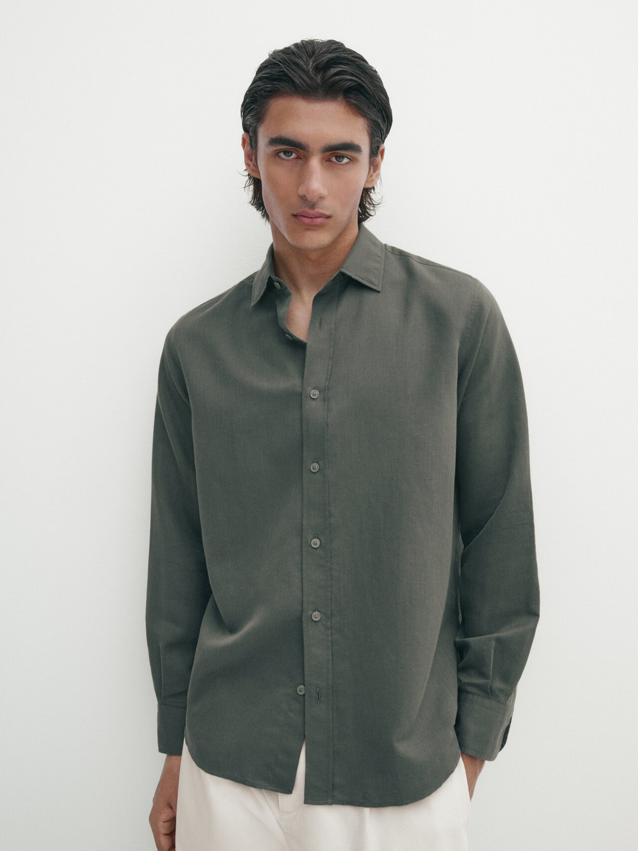 113 cotton-linen blend men shirts