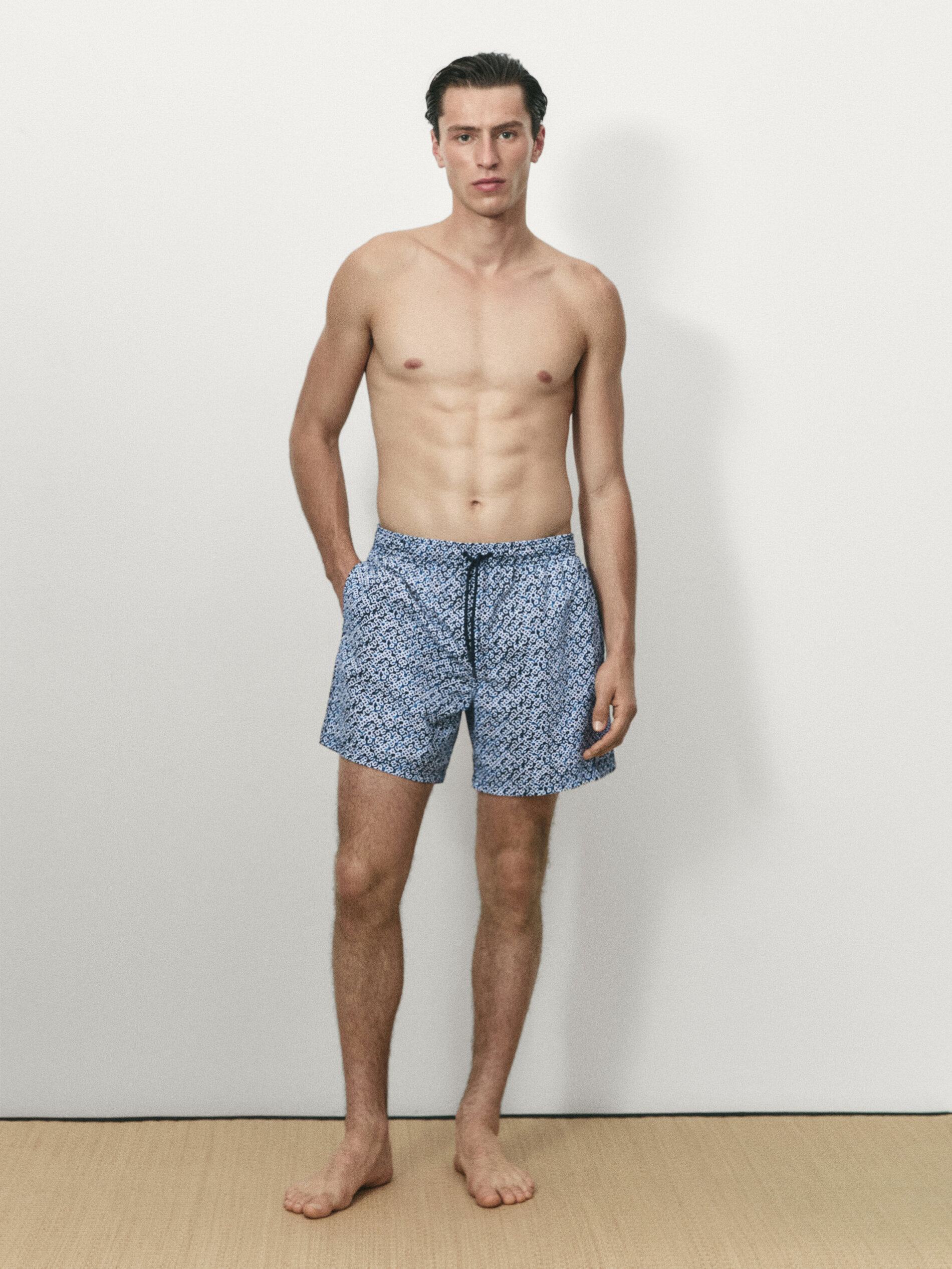 Shop Massimo Dutti Micro Print Swimming Trunks In Marineblau