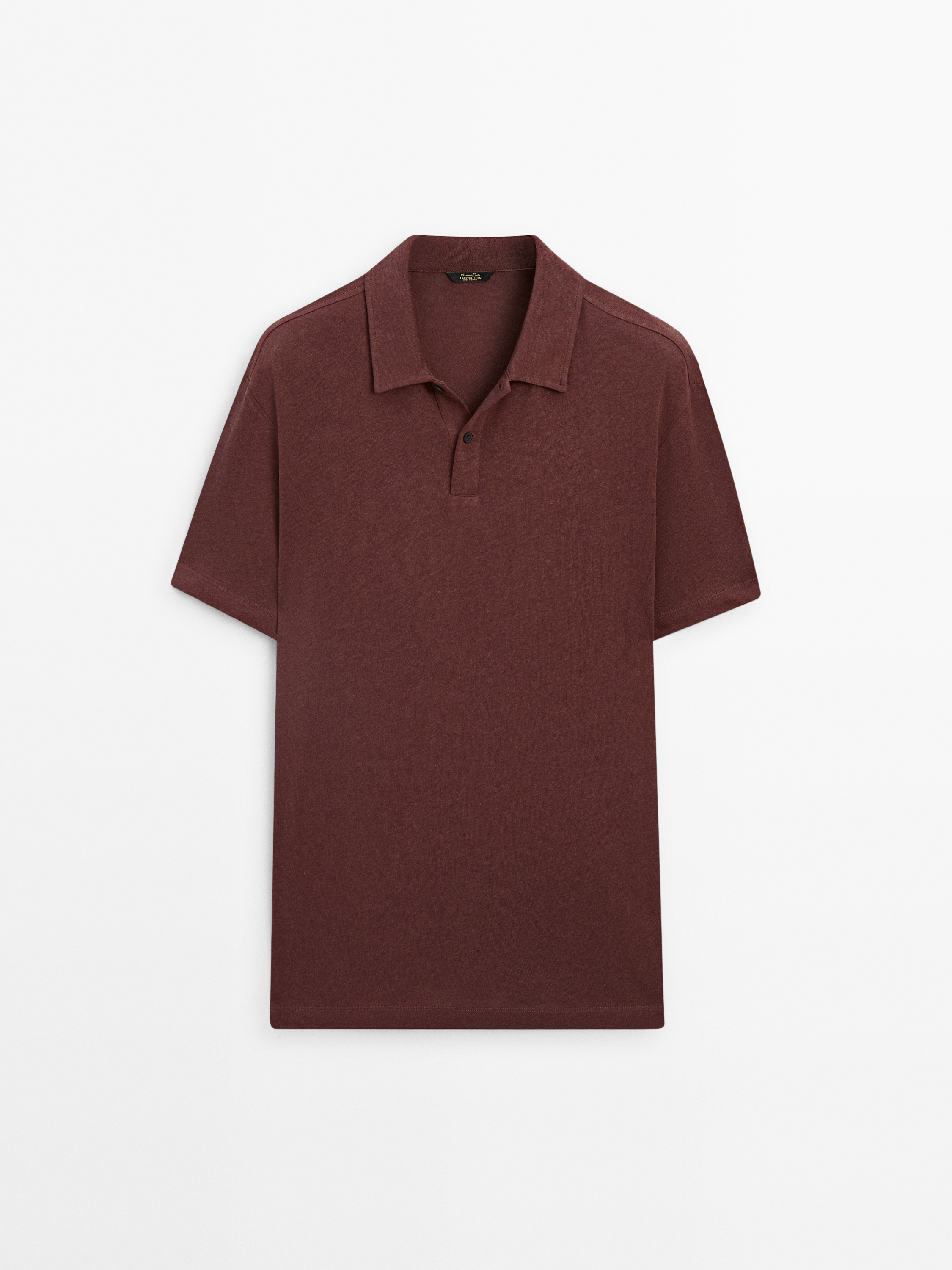 Keten karışımlı kısa kollu polo yaka t-shirt_1