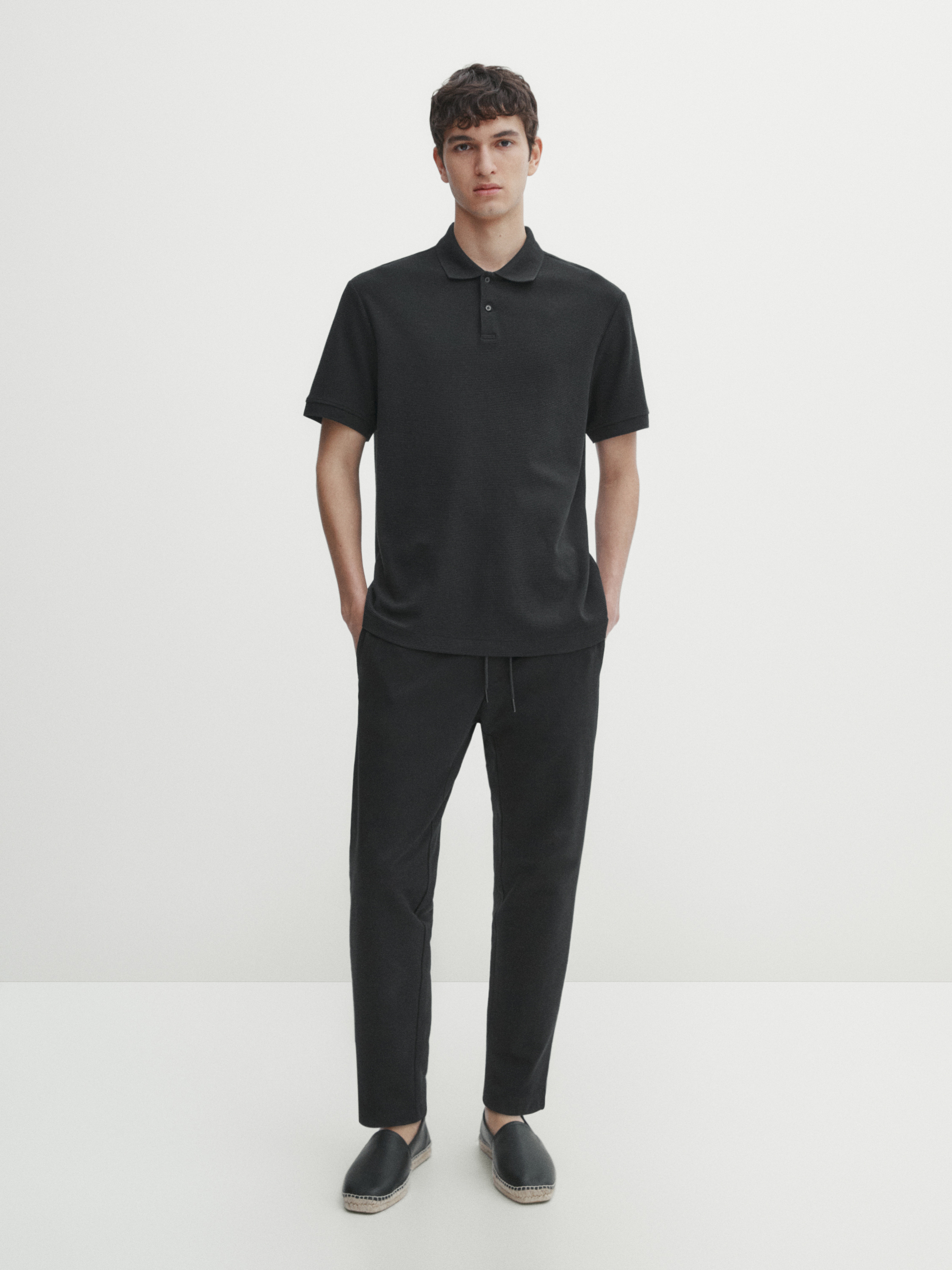 Short sleeve textured cotton polo shirt_3