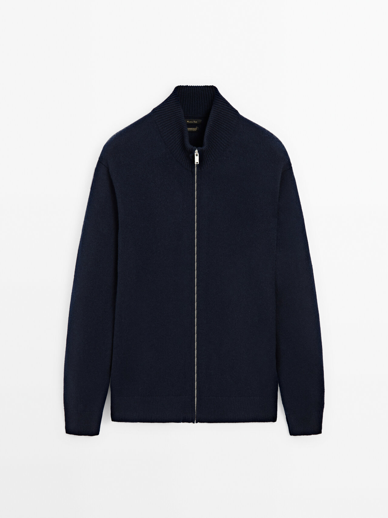 Massimo Dutti Cashmere Blend Zip-neck Cardigan In Blue