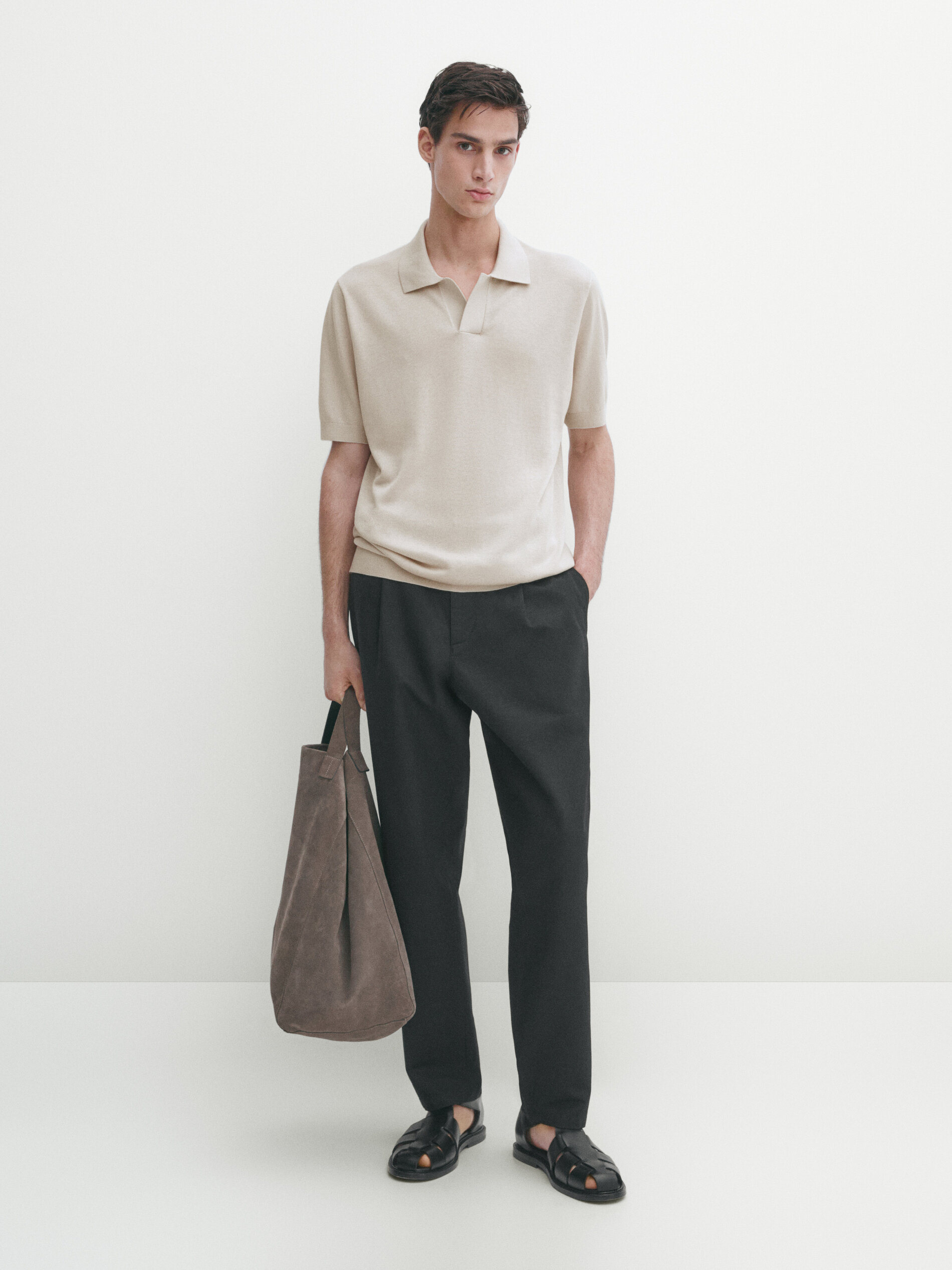 Strick-Poloshirt aus Baumwollmischgewebe · Beige, Maulwurfsgrau 