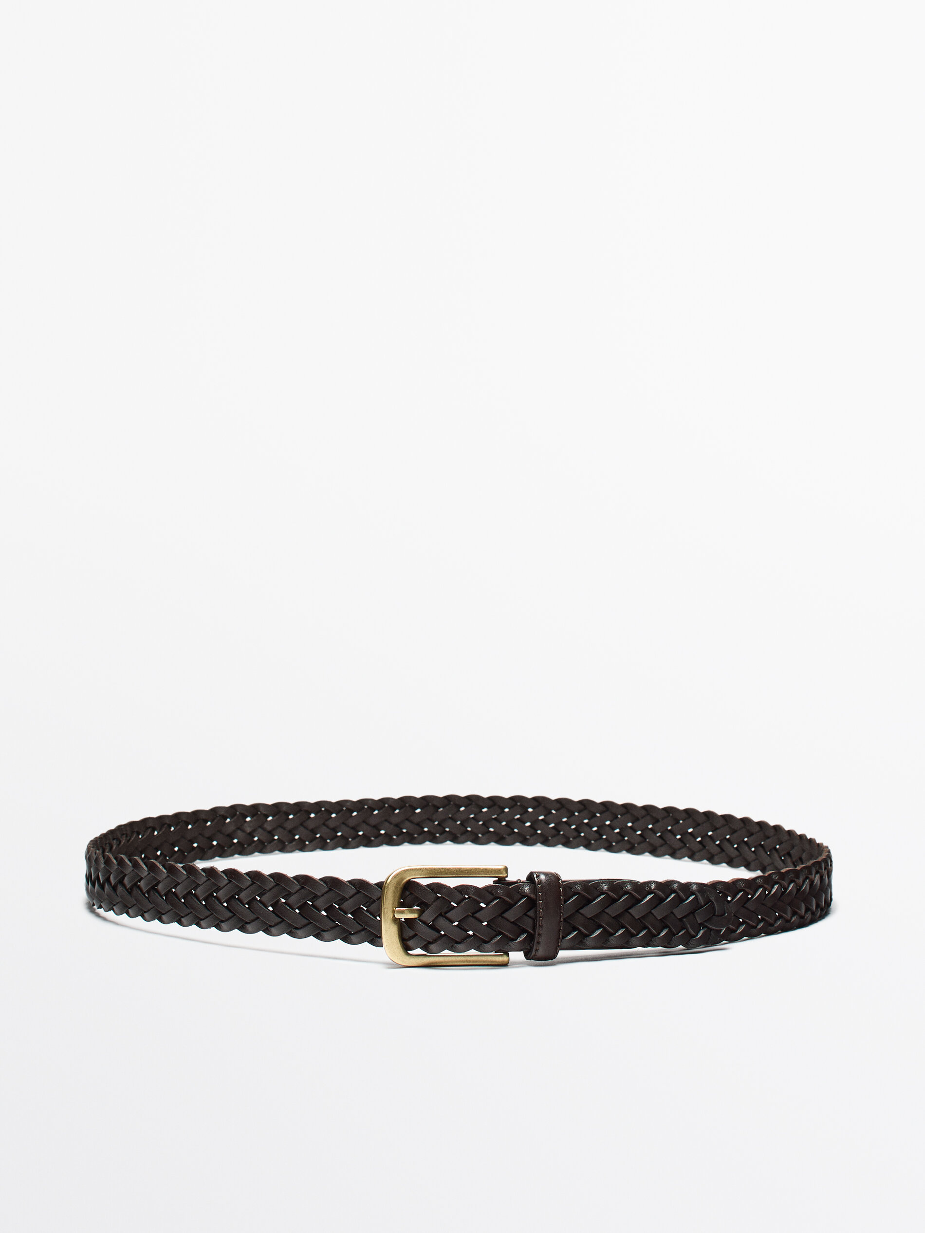 Braided leather belt Brown Black Accessories Massimo Dutti