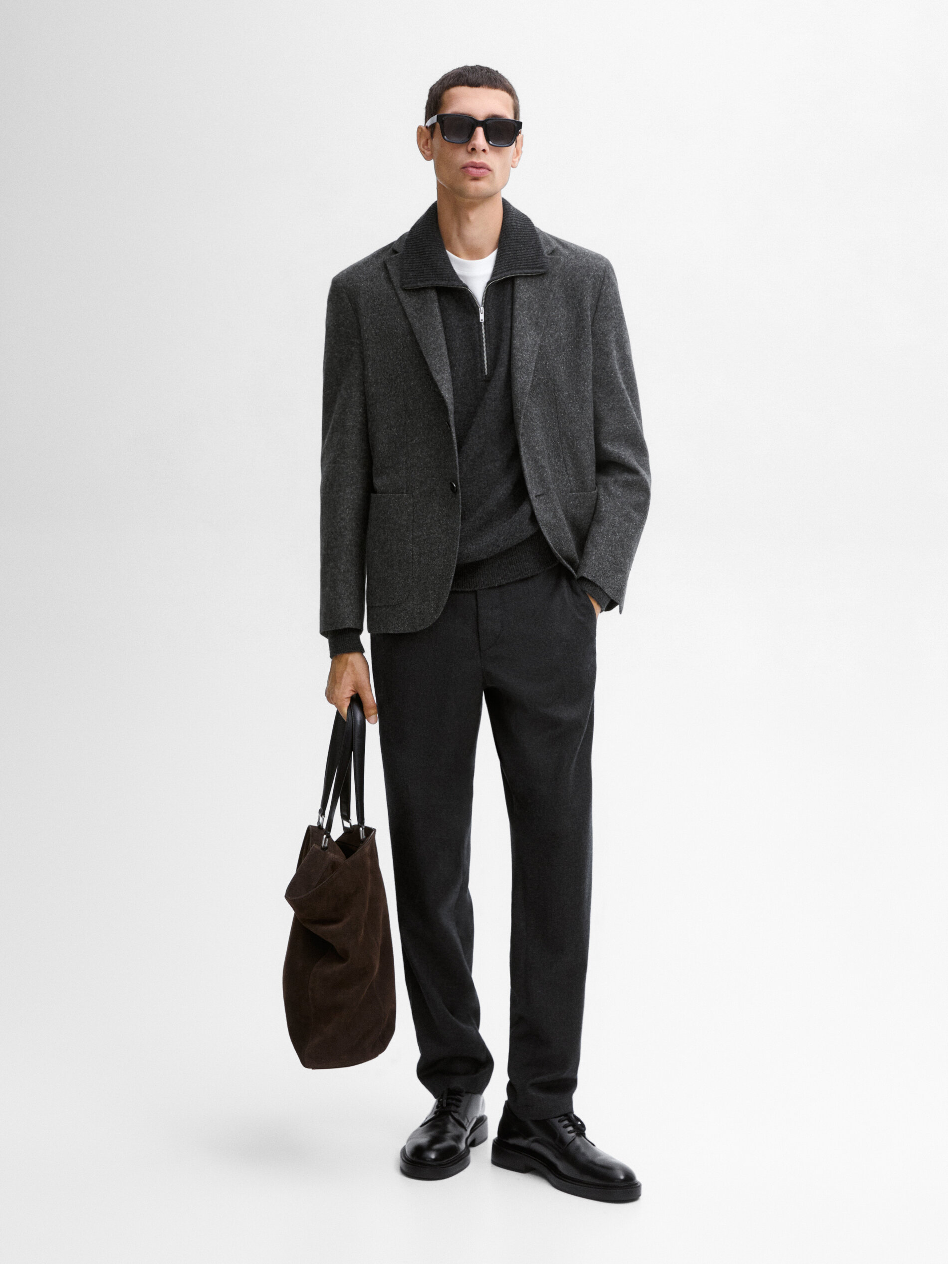 Shop Massimo Dutti Blazer Ziernähte Wollmischgewebe In Grau