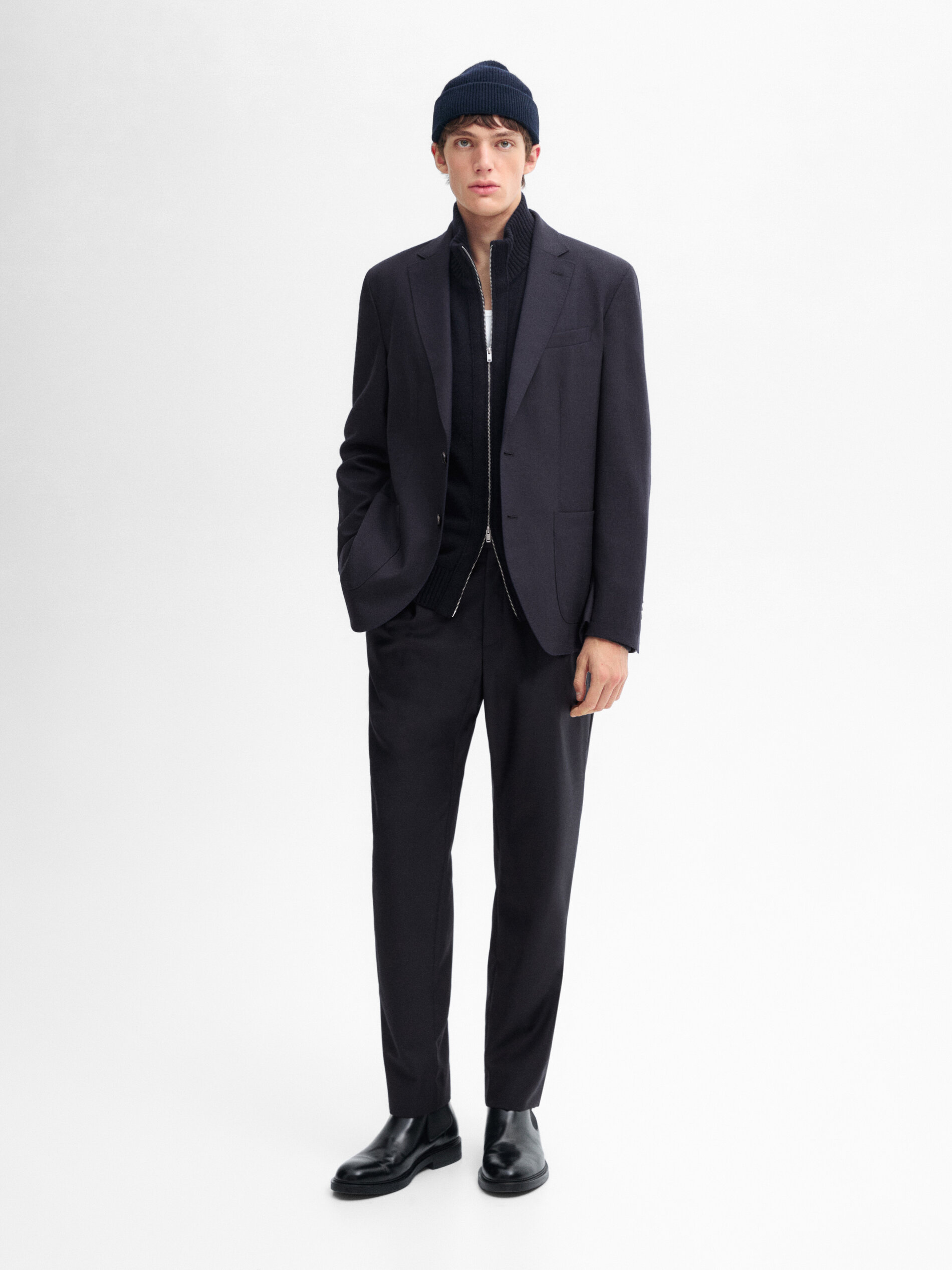 Unifarbener Blazer aus reiner Wolle · Marineblau · Abendgarderobe  