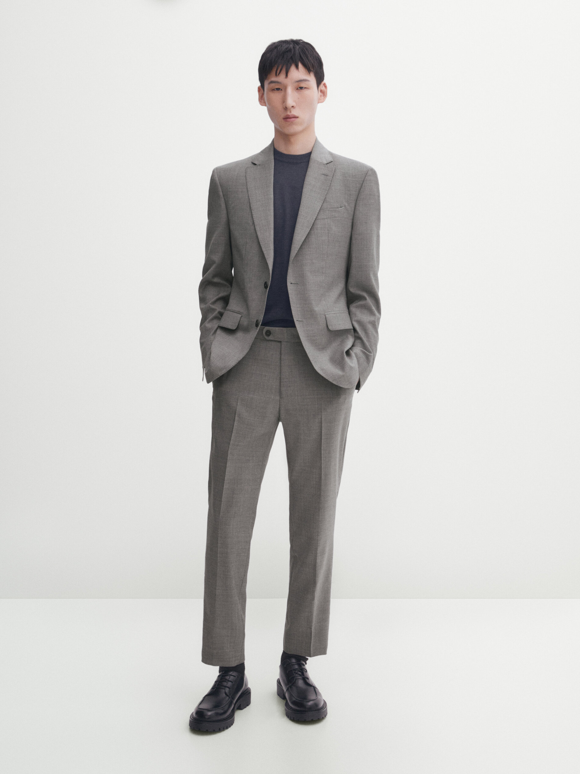 Grey 100% wool suit blazer · Grey · Dressy | Massimo Dutti