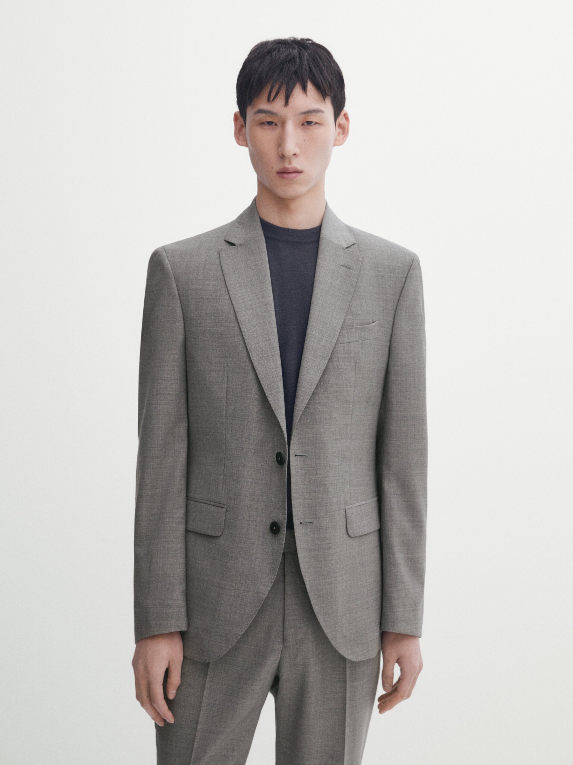 Grey 100% wool suit blazer · Grey · Dressy | Massimo Dutti