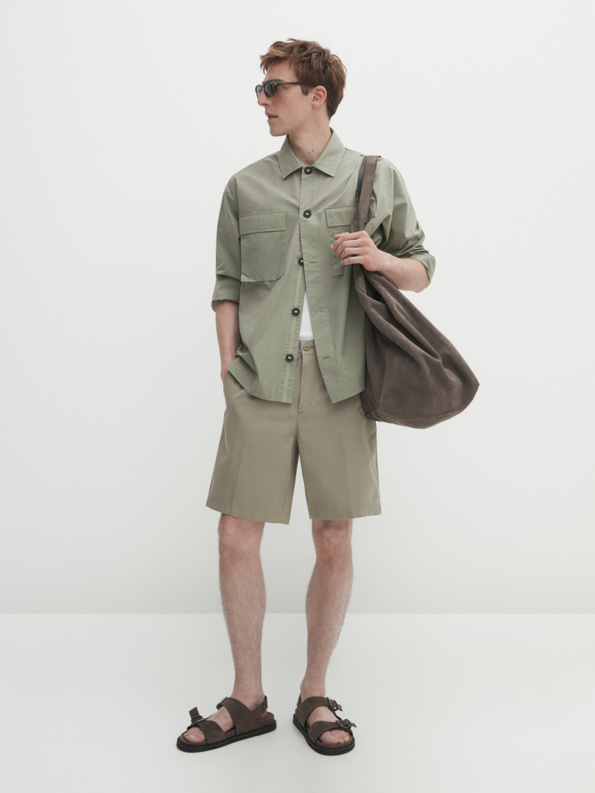 Shop Massimo Dutti Bermudas Baumwollpopelin In Moosgrün