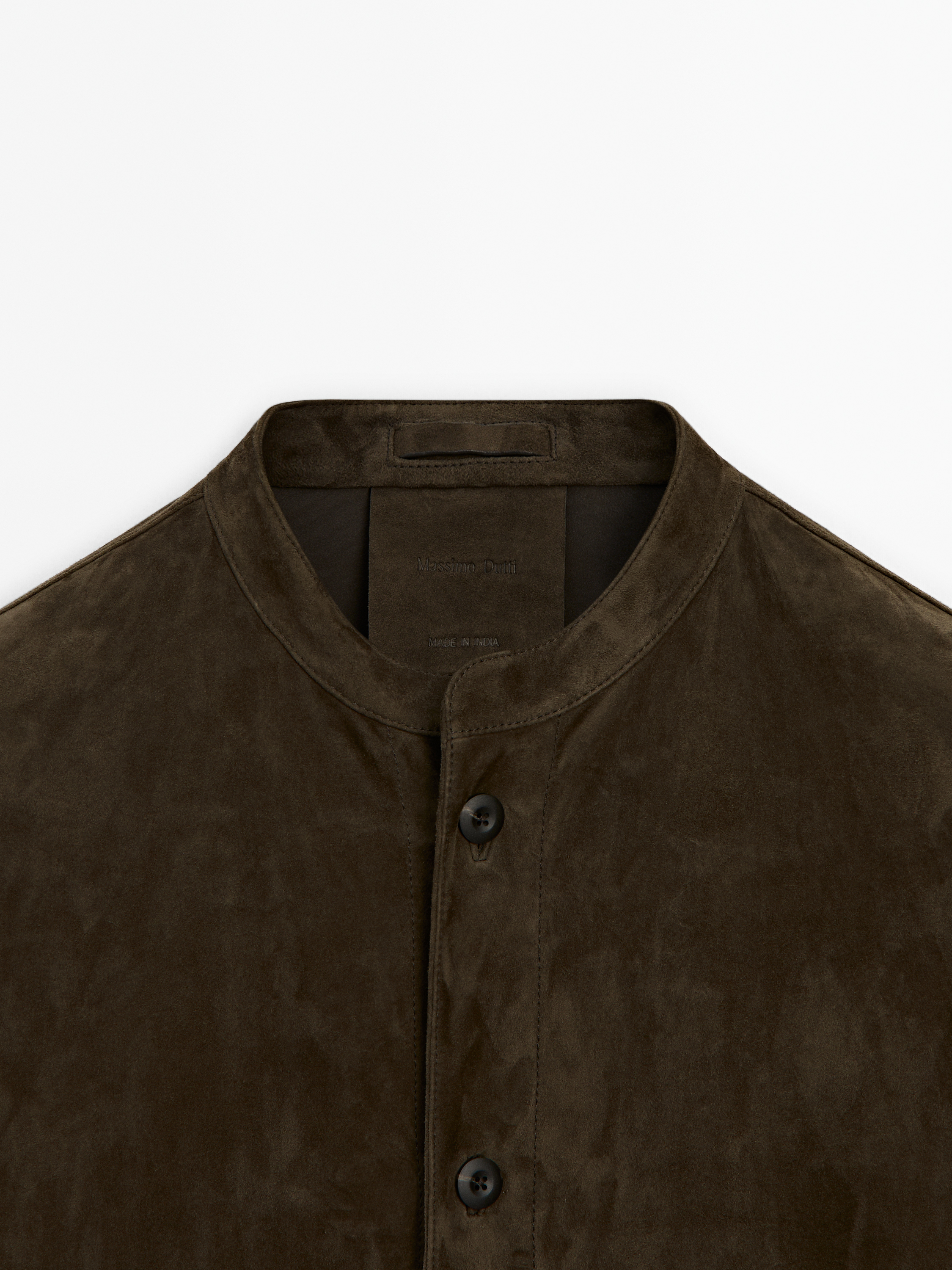 Mao collar shirt suede leather_2