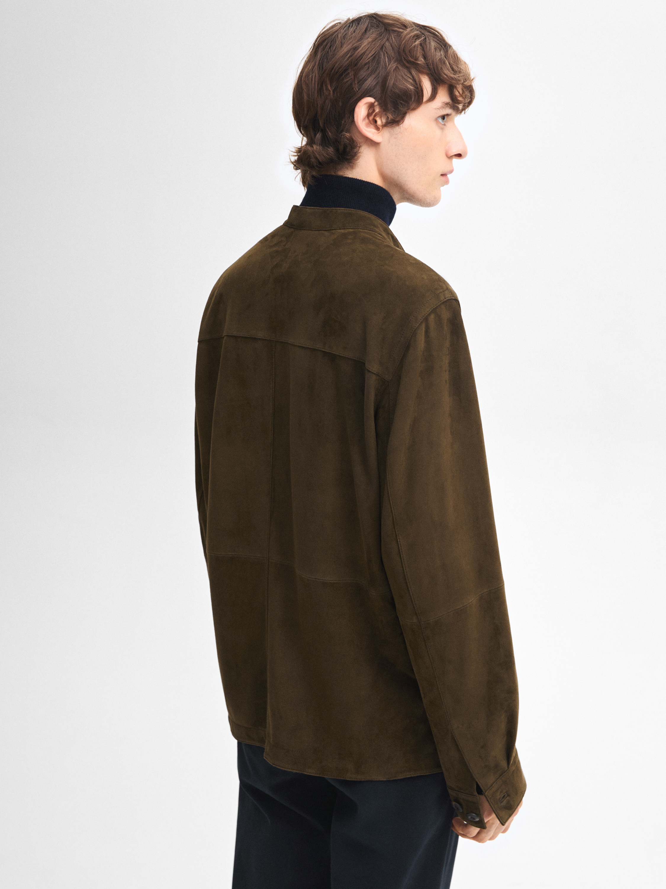 Mao collar shirt suede leather_8