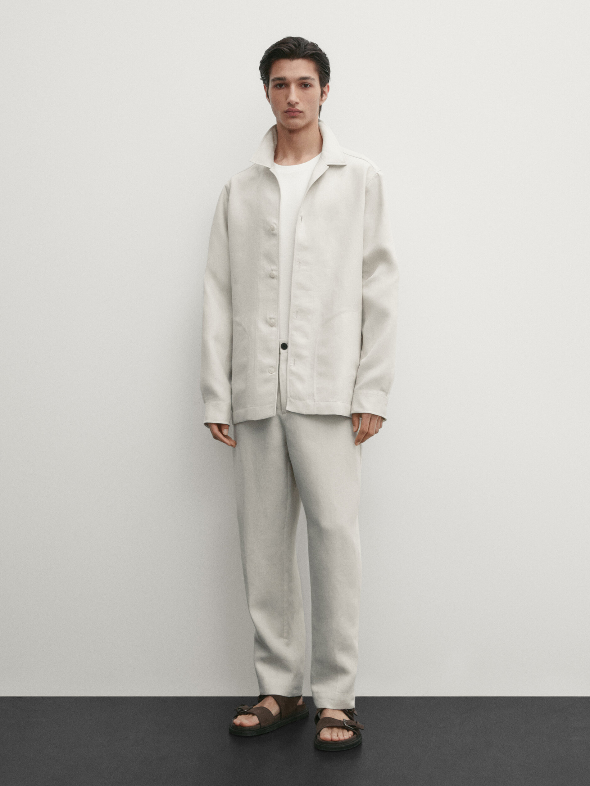100% linen co-ord overshirt - Studio · Beige, Navy Blue · Dressy 