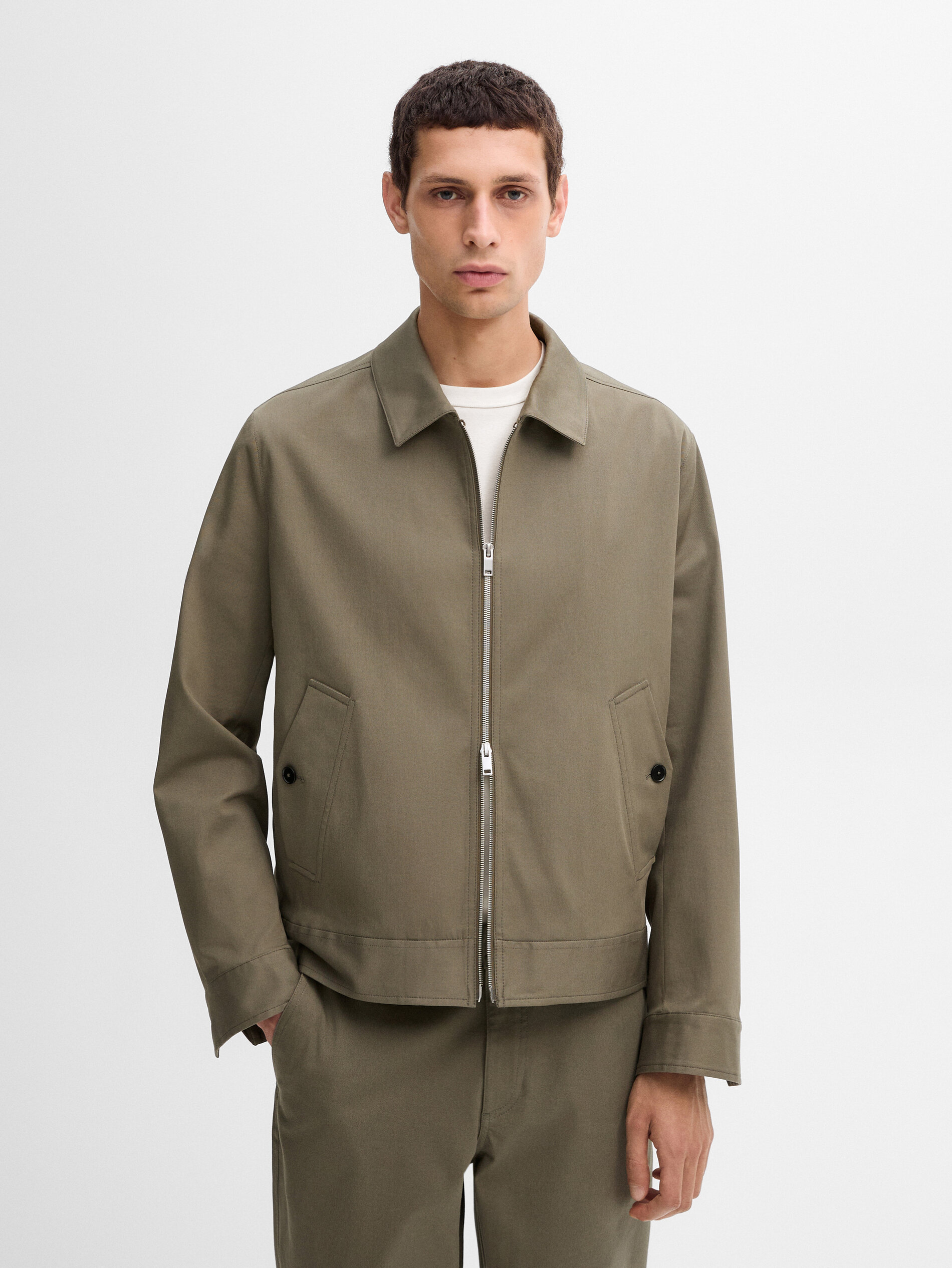 Cotton blend jacket with pockets - Studio · Medium Khaki · Dressy 