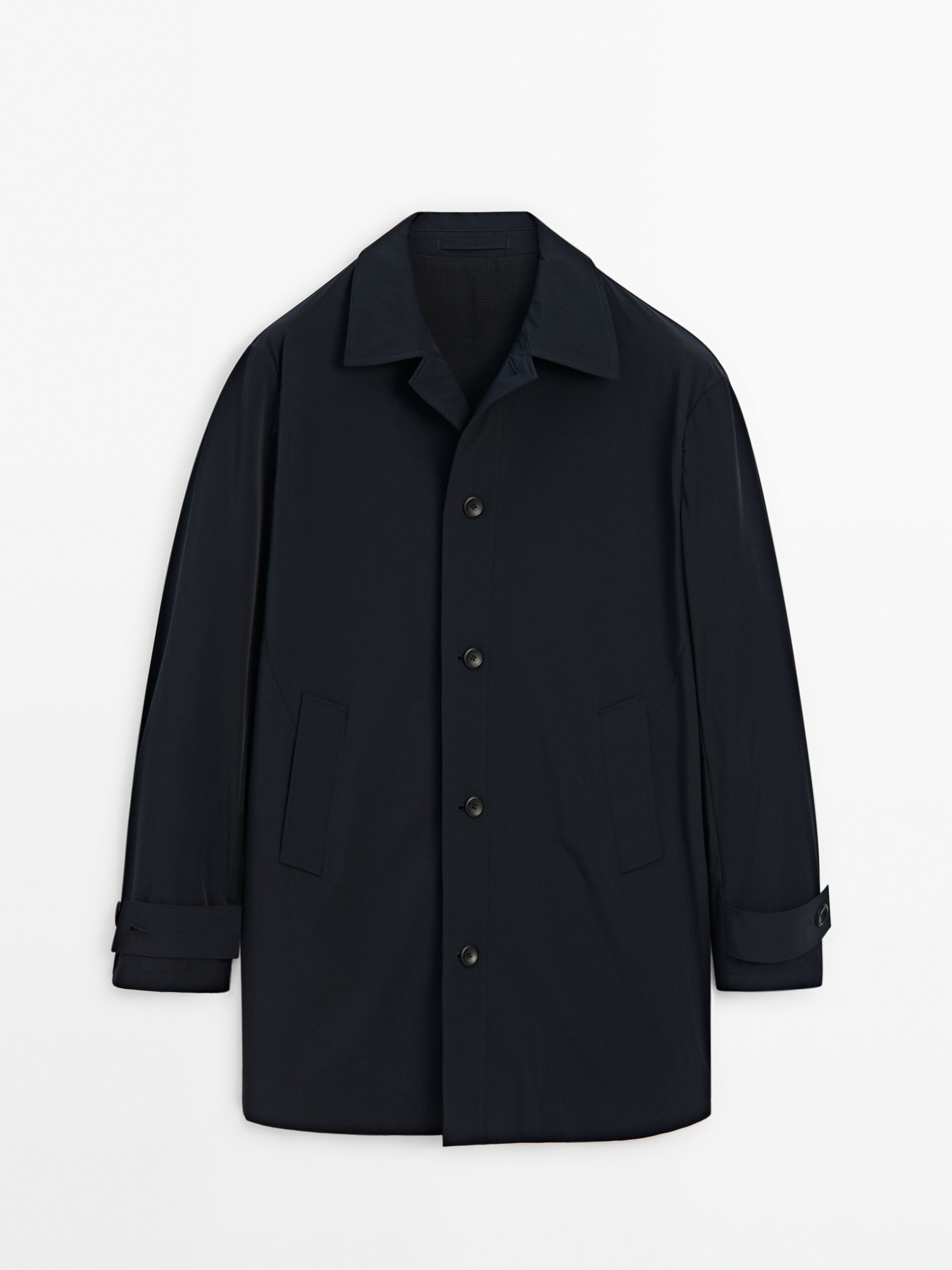 Smart trench coat with cuff tab detail · Navy Blue · Coats And 