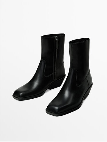 Square toe black booties outlet