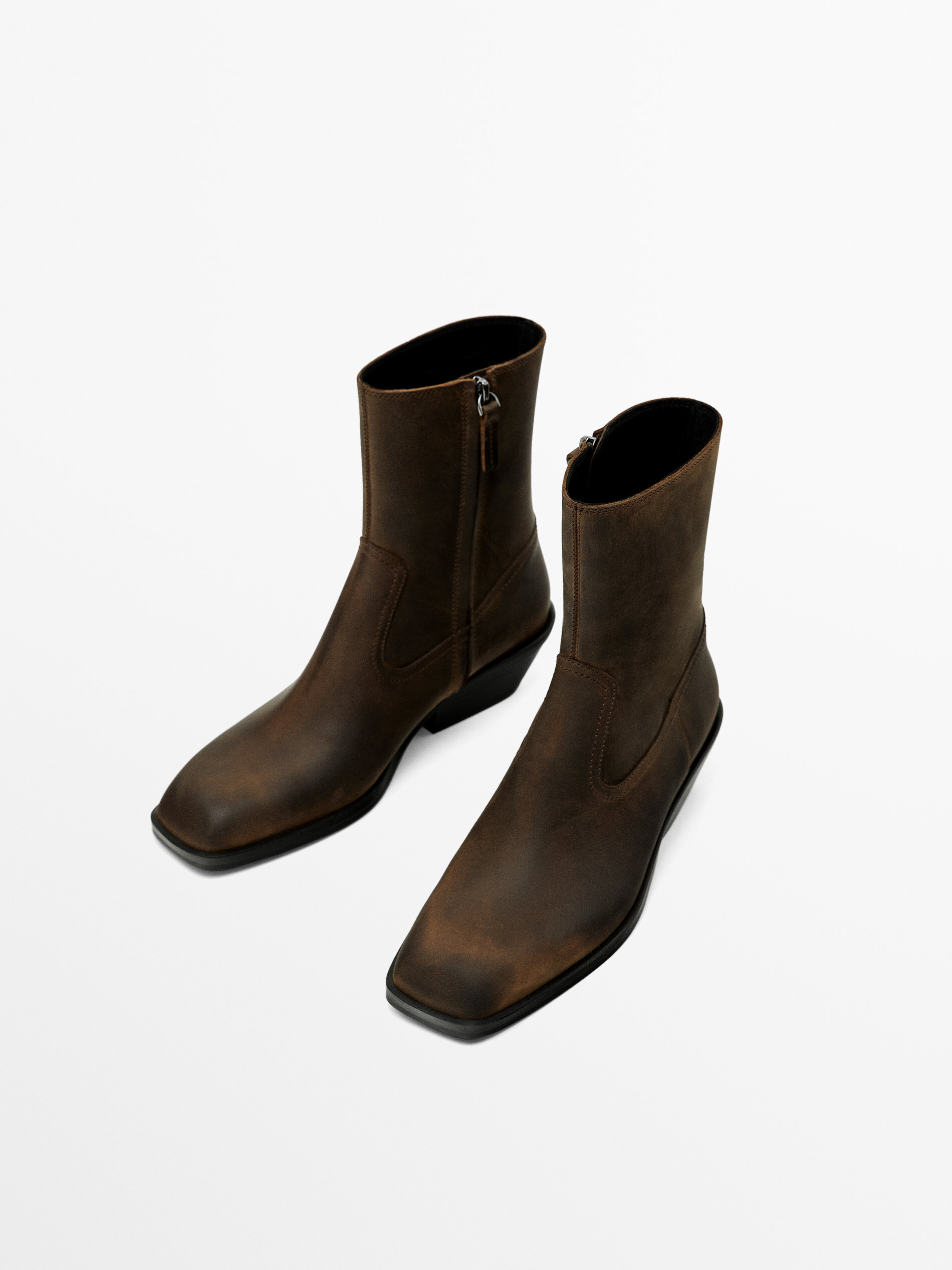 Heeled square toe ankle boots Brown Boots And Ankle Boots Massimo Dutti