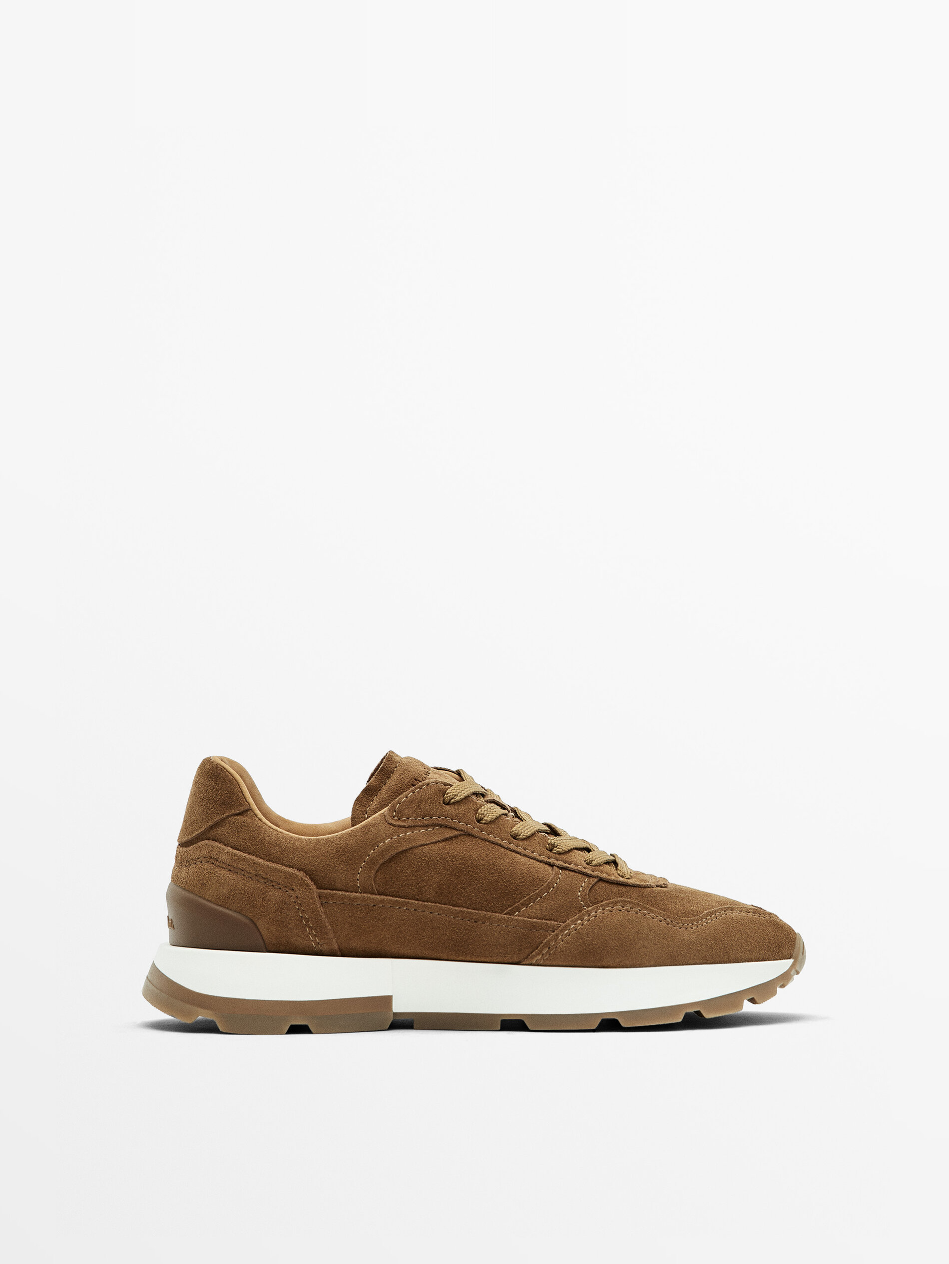Soft split suede trainers Brown Shoes Massimo Dutti