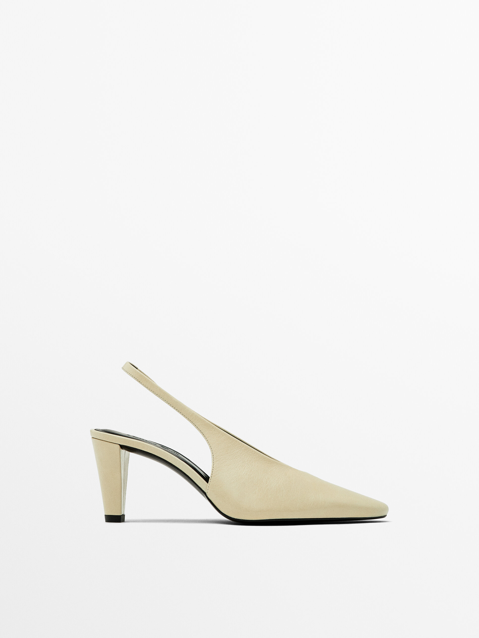 Leather round toe slingback shoes Cream Heel Shoes Massimo Dutti