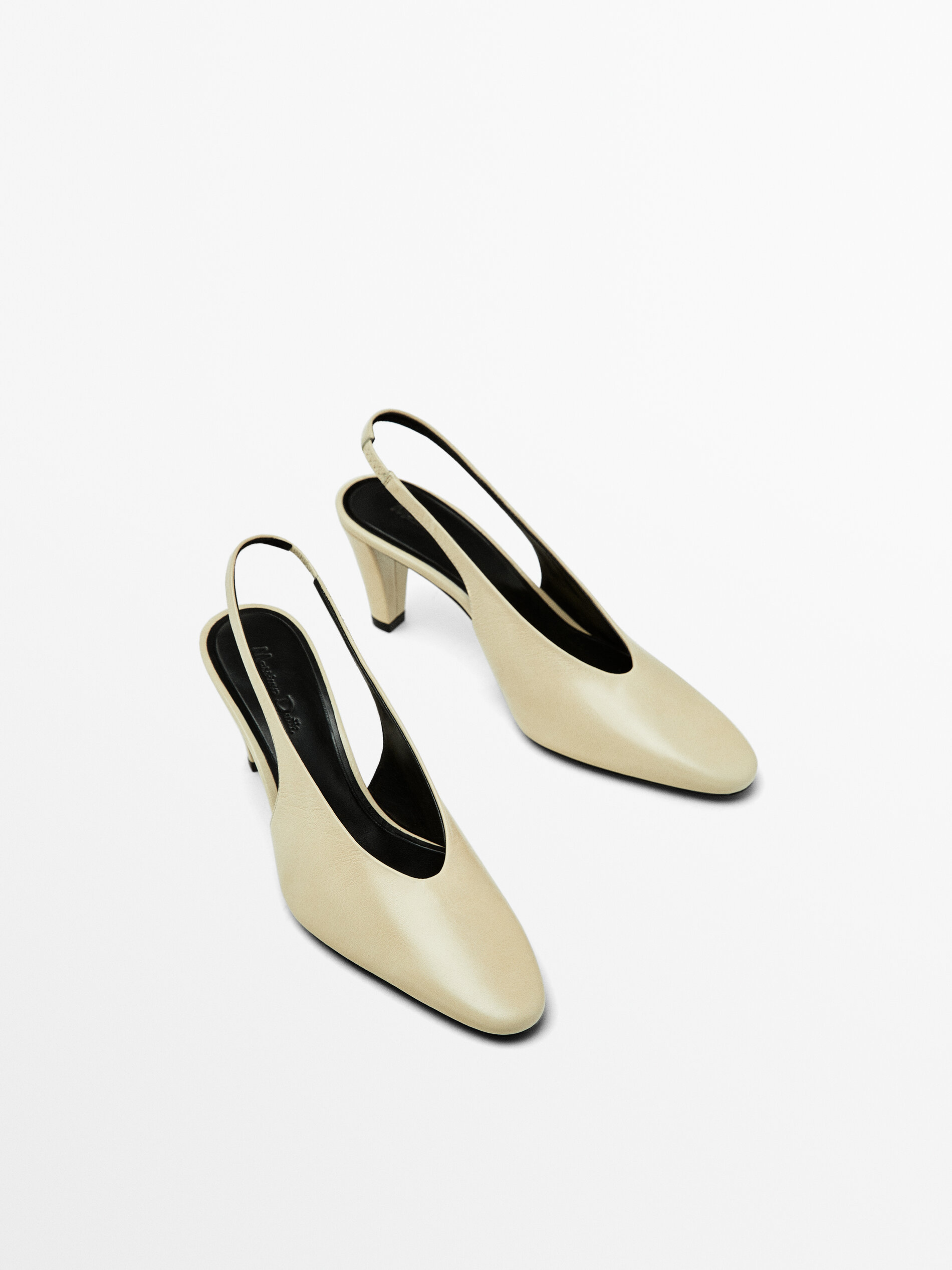 Chaussures type mules en cuir a bout rond Cru Chaussures A Talon Massimo Dutti