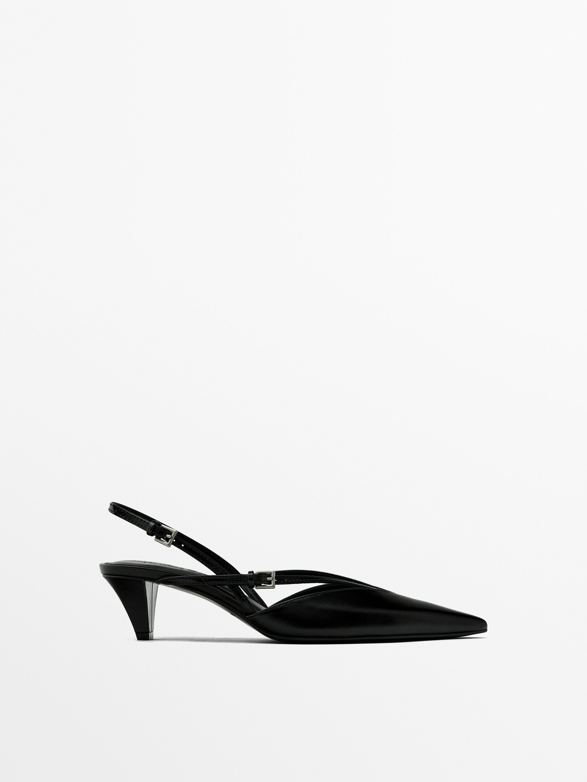 Slingback shoes with instep straps Black Heel Shoes Massimo Dutti