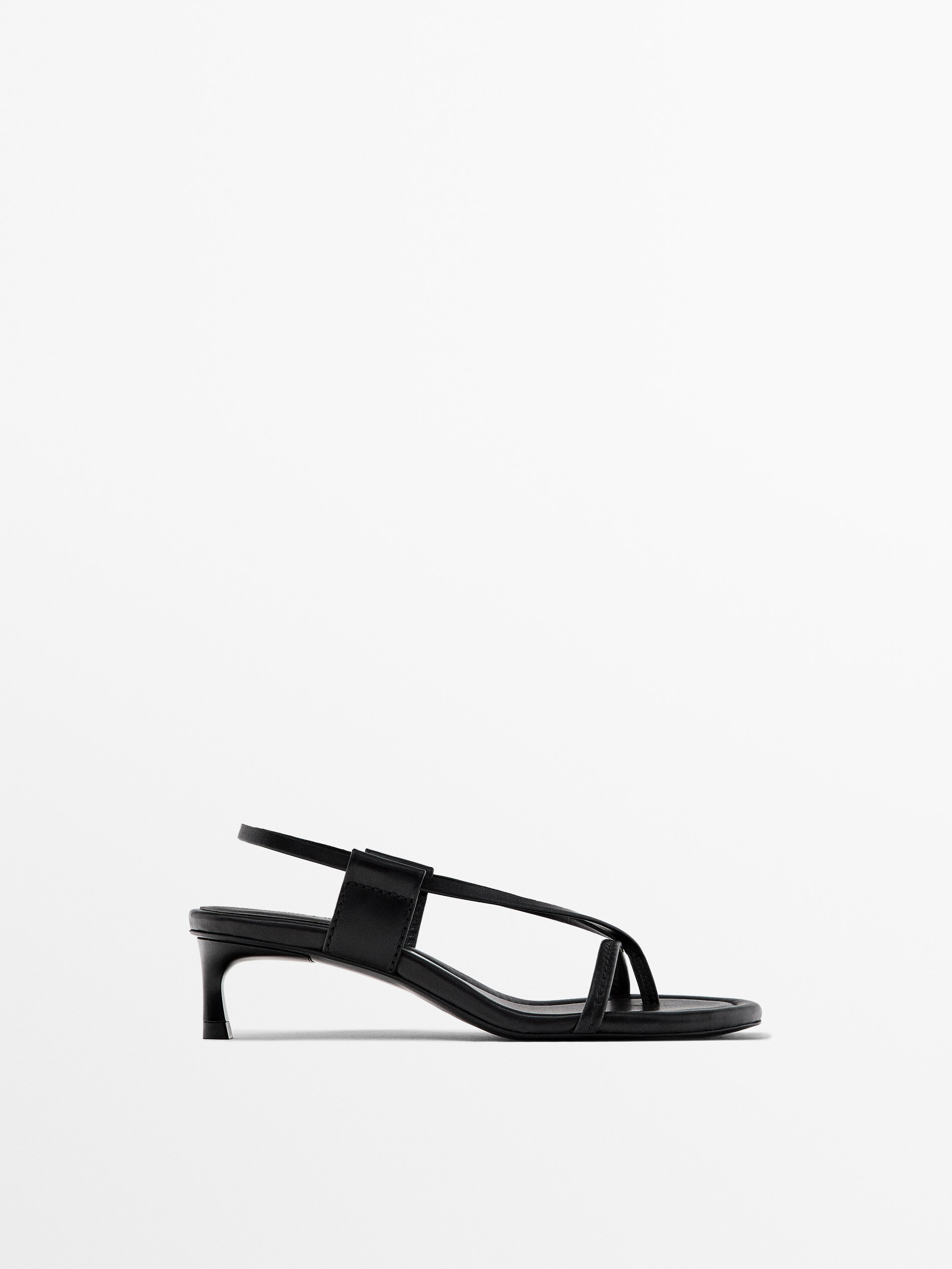 Heeled sandals with topstitching Black Heeled Sandals Massimo Dutti