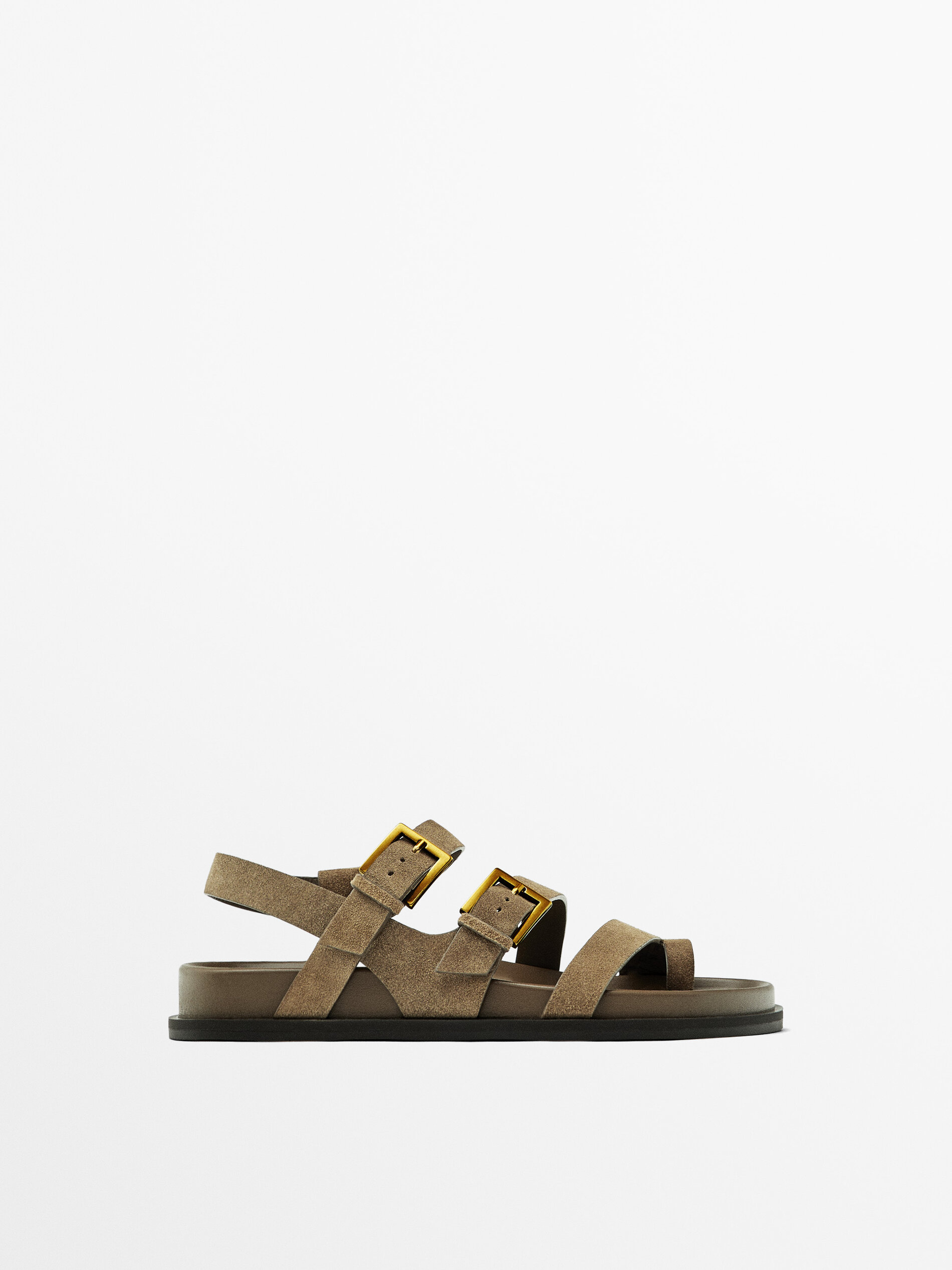 Flat sandals with buckles · Taupe, Brown · Flat Sandals | Massimo 