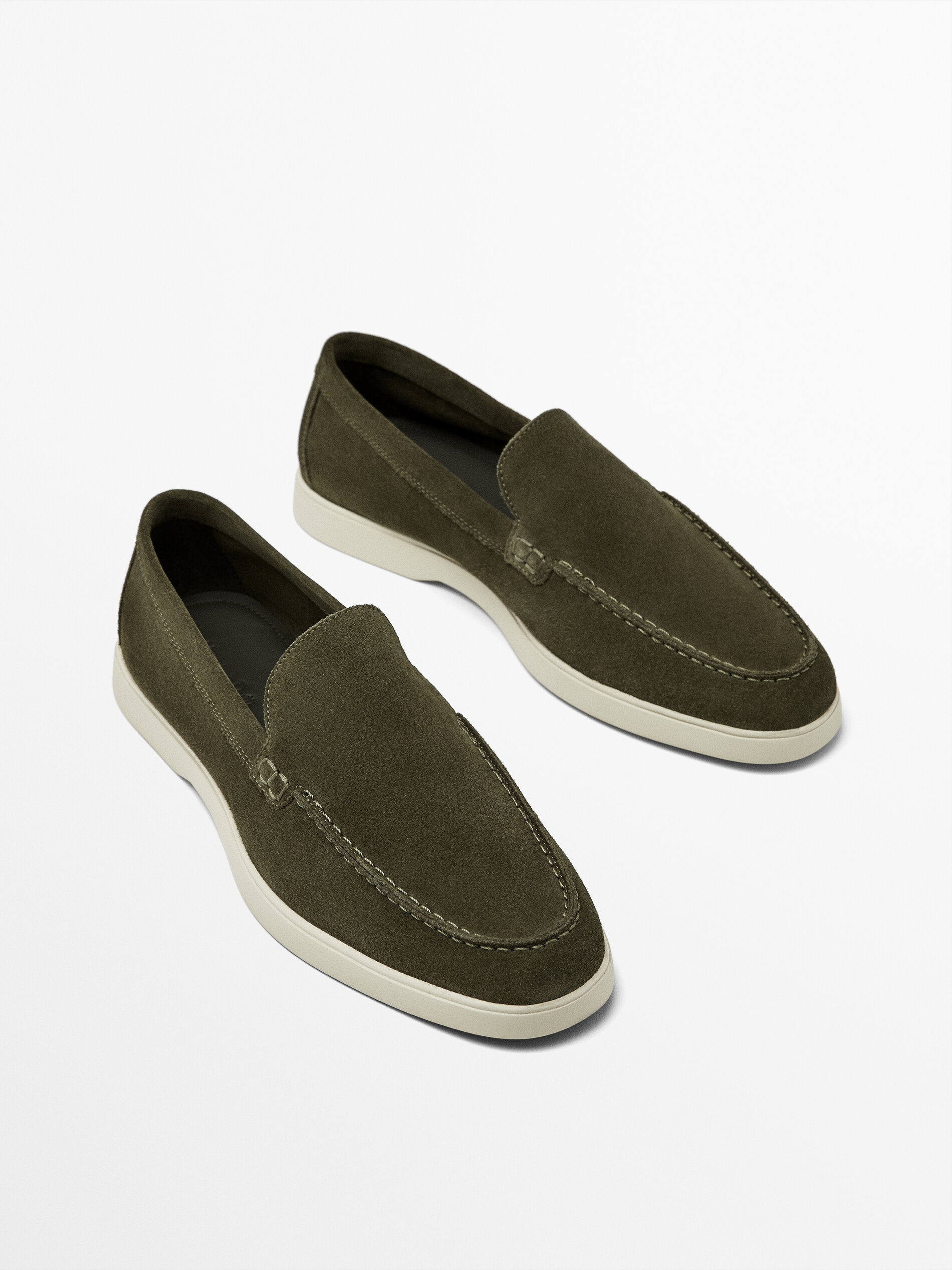 Split suede leather loafers · Khaki · Shoes | Massimo Dutti