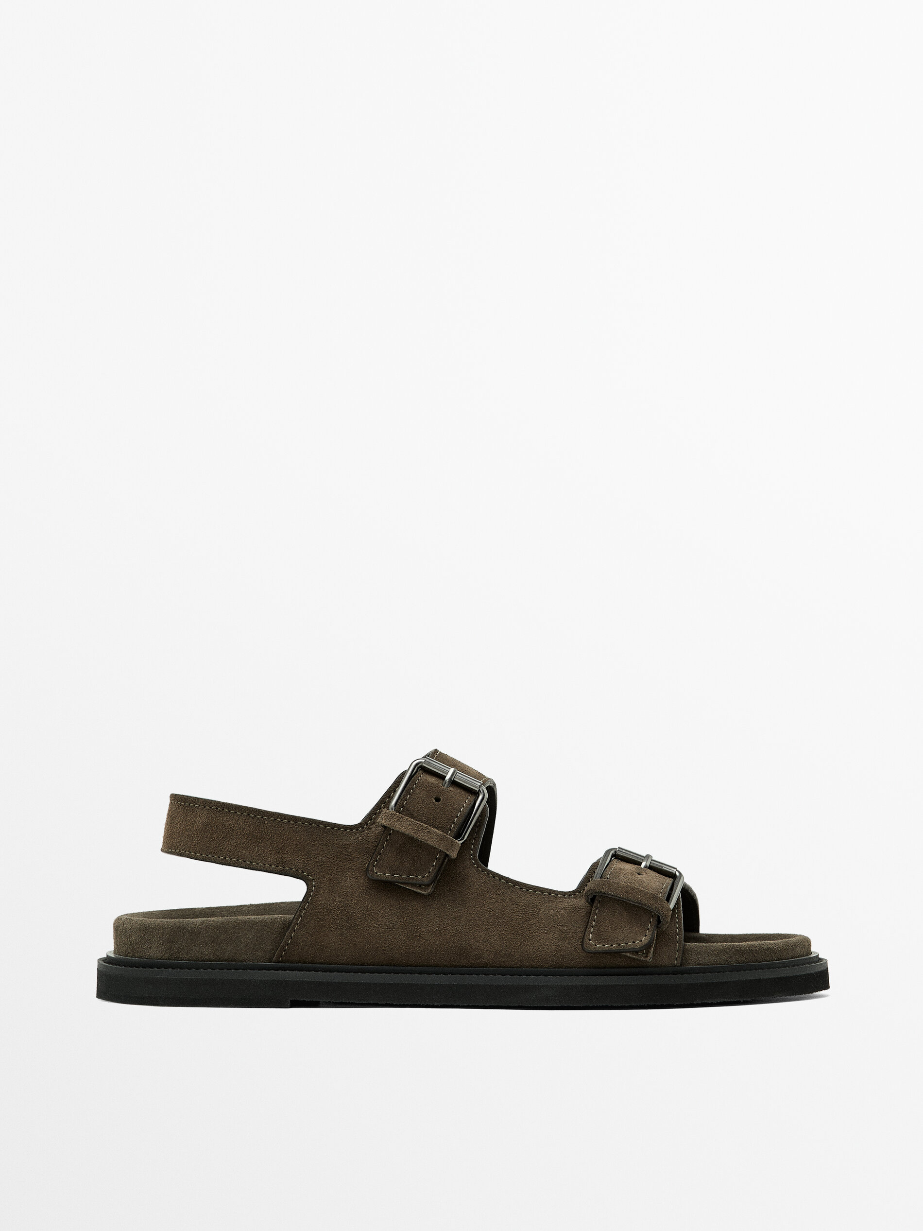 Buckle split-leather sandals · Mink, Brown · Shoes | Massimo Dutti